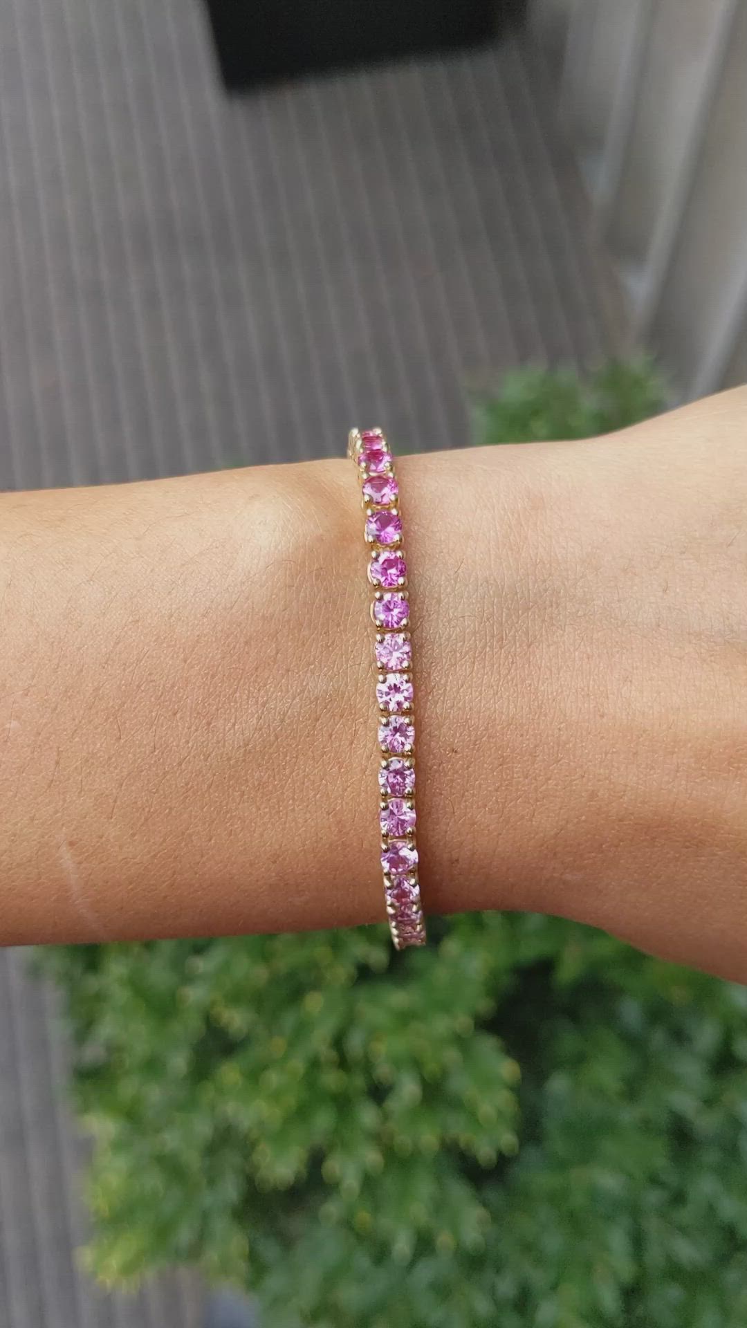 8.75 Ct.Tw. Pink Sapphire Tennis/Riviere Bracelet, 14K Yellow Gold Size Video