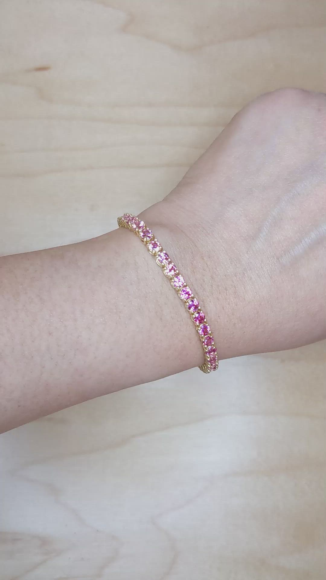 8.75 Ct.Tw. Pink Sapphire Tennis/Riviere Bracelet, 14K Yellow Gold Size Video