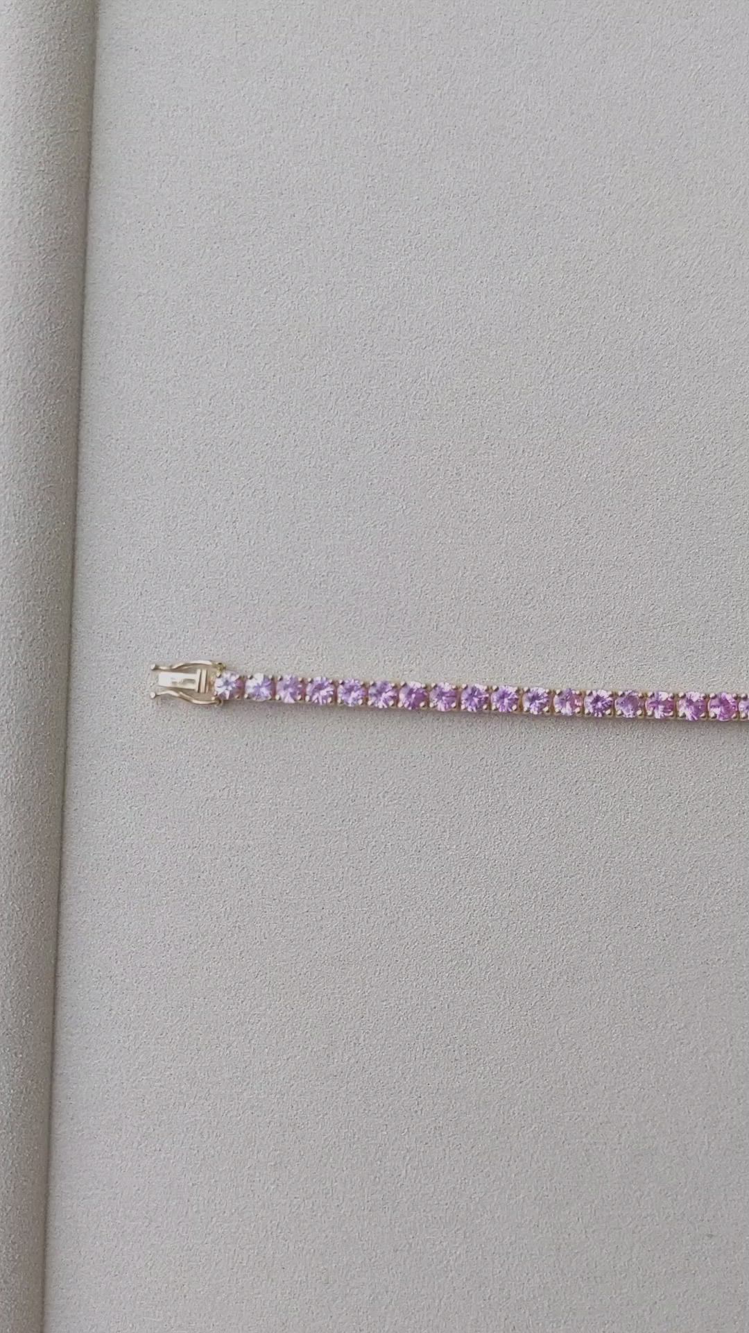 8.75 Ct.Tw. Pink Sapphire Tennis/Riviere Bracelet, 14K Yellow Gold Size Video