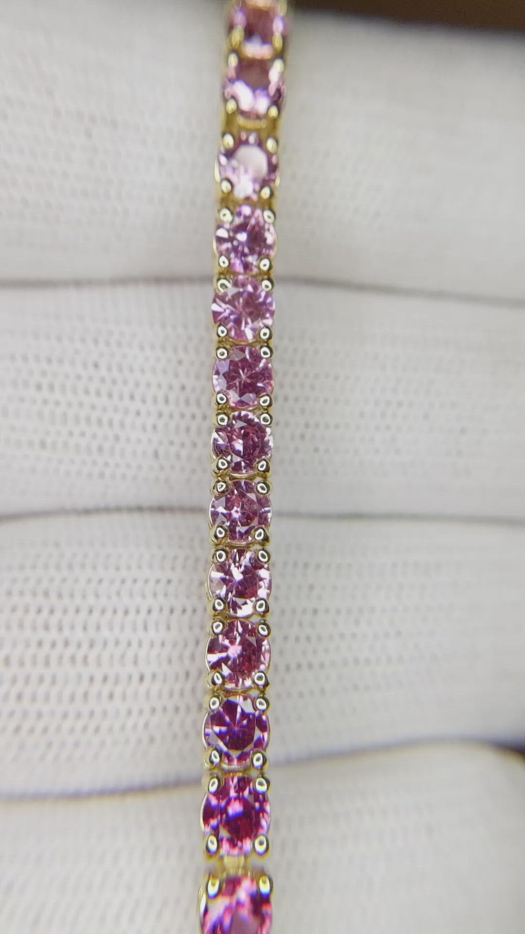 8.75 Ct.Tw. Pink Sapphire Tennis/Riviere Bracelet, 14K Yellow Gold Size Video