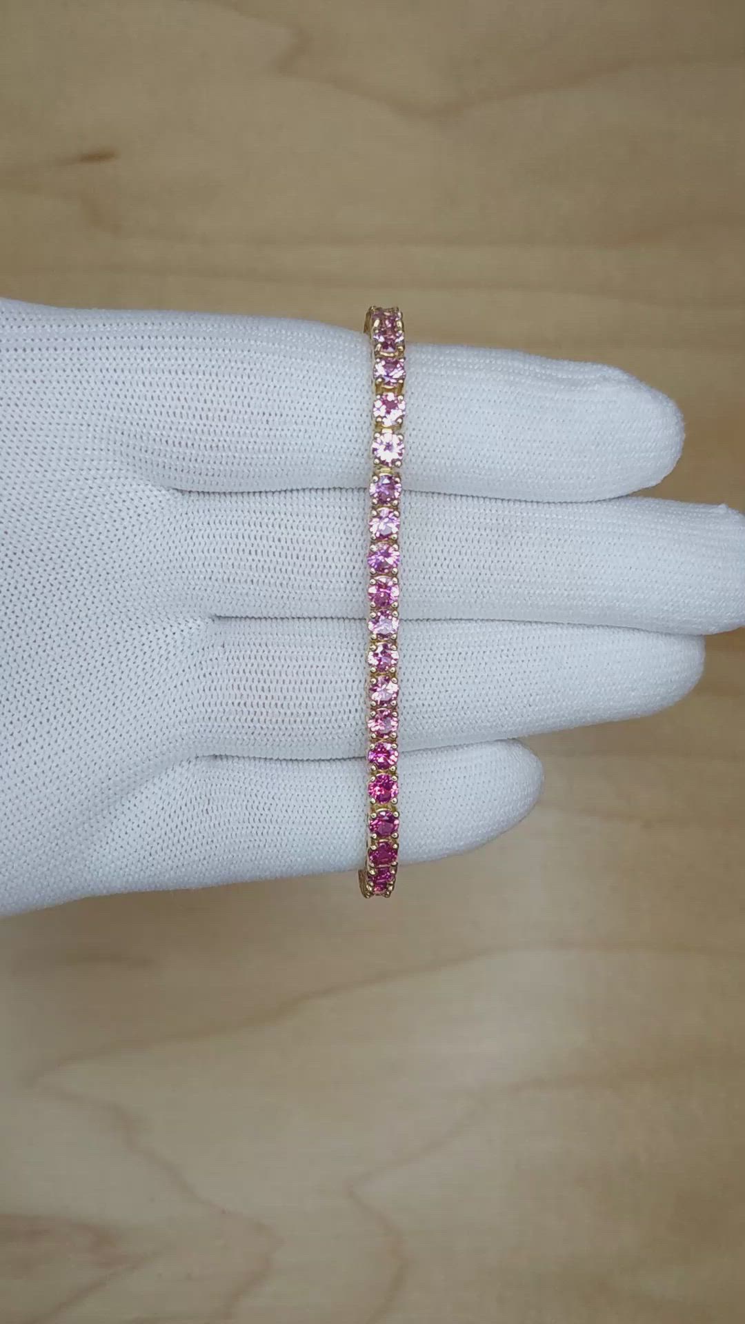 8.75 Ct.Tw. Pink Sapphire Tennis/Riviere Bracelet, 14K Yellow Gold Size Video