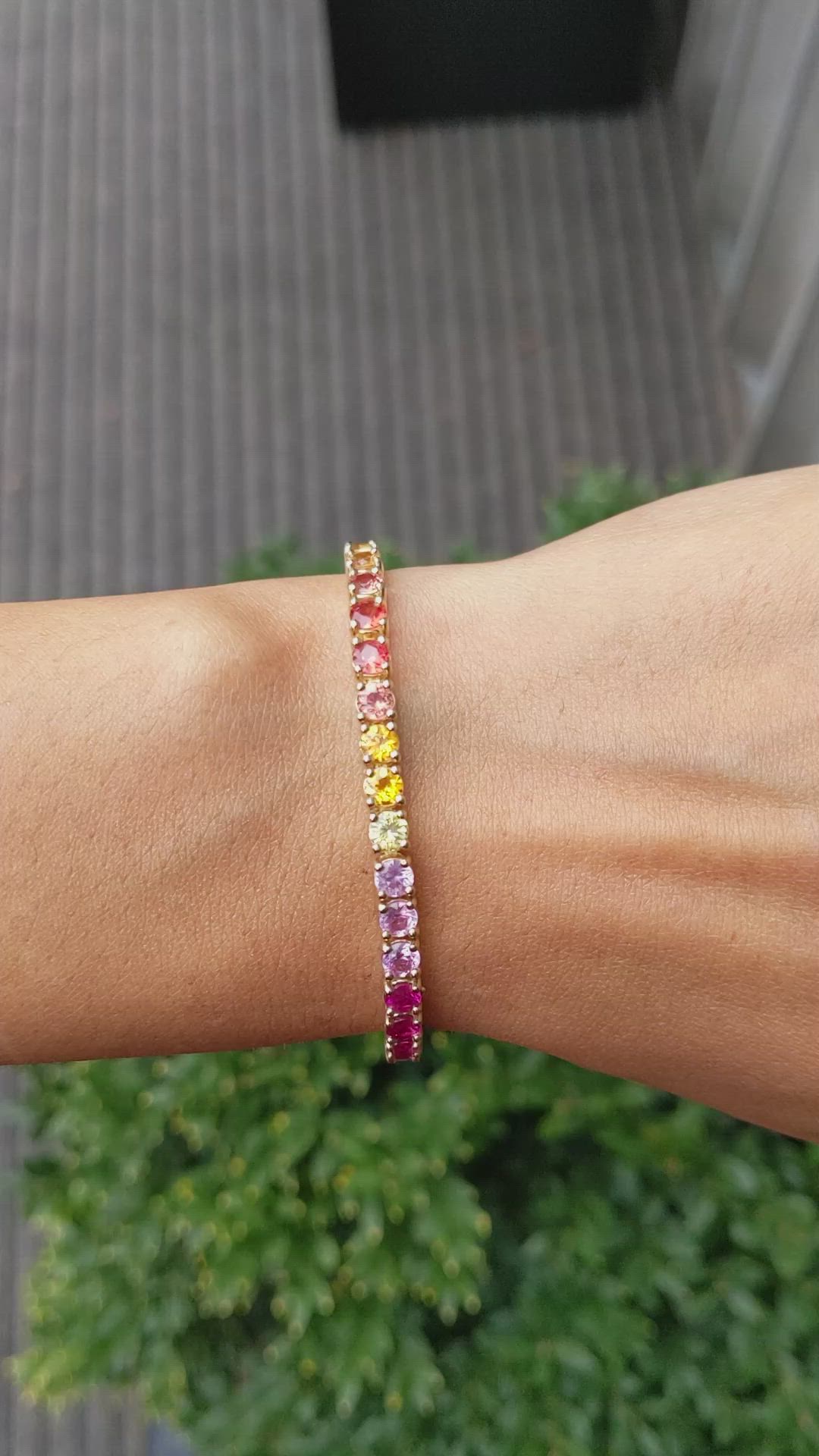10.50 Ct.Tw. Multi Color Sapphire Tennis/Riviere Bracelet, 14K Yellow Gold Size Video