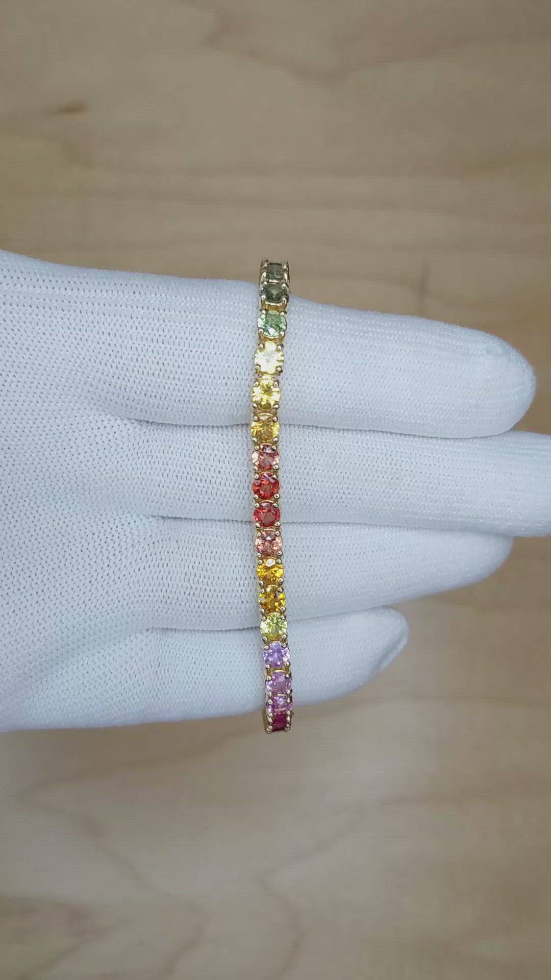 10.50 Ct.Tw. Multi Color Sapphire Tennis/Riviere Bracelet, 14K Yellow Gold Size Video