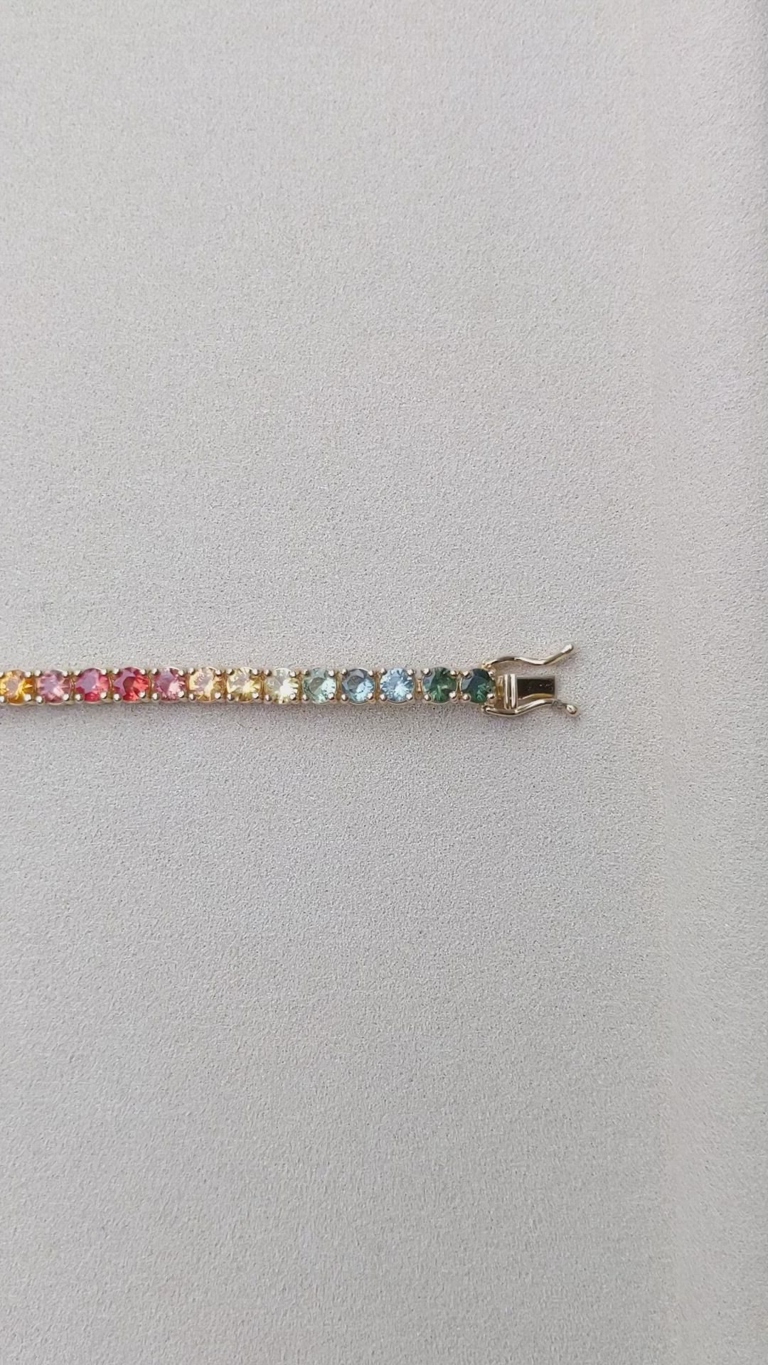 10.50 Ct.Tw. Multi Color Sapphire Tennis/Riviere Bracelet, 14K Yellow Gold Size Video