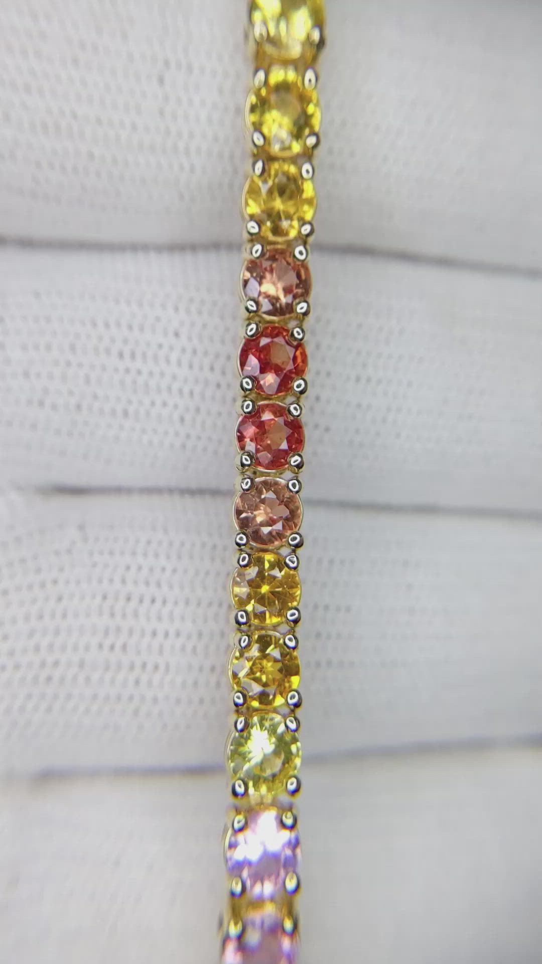 10.50 Ct.Tw. Multi Color Sapphire Tennis/Riviere Bracelet, 14K Yellow Gold Size Video