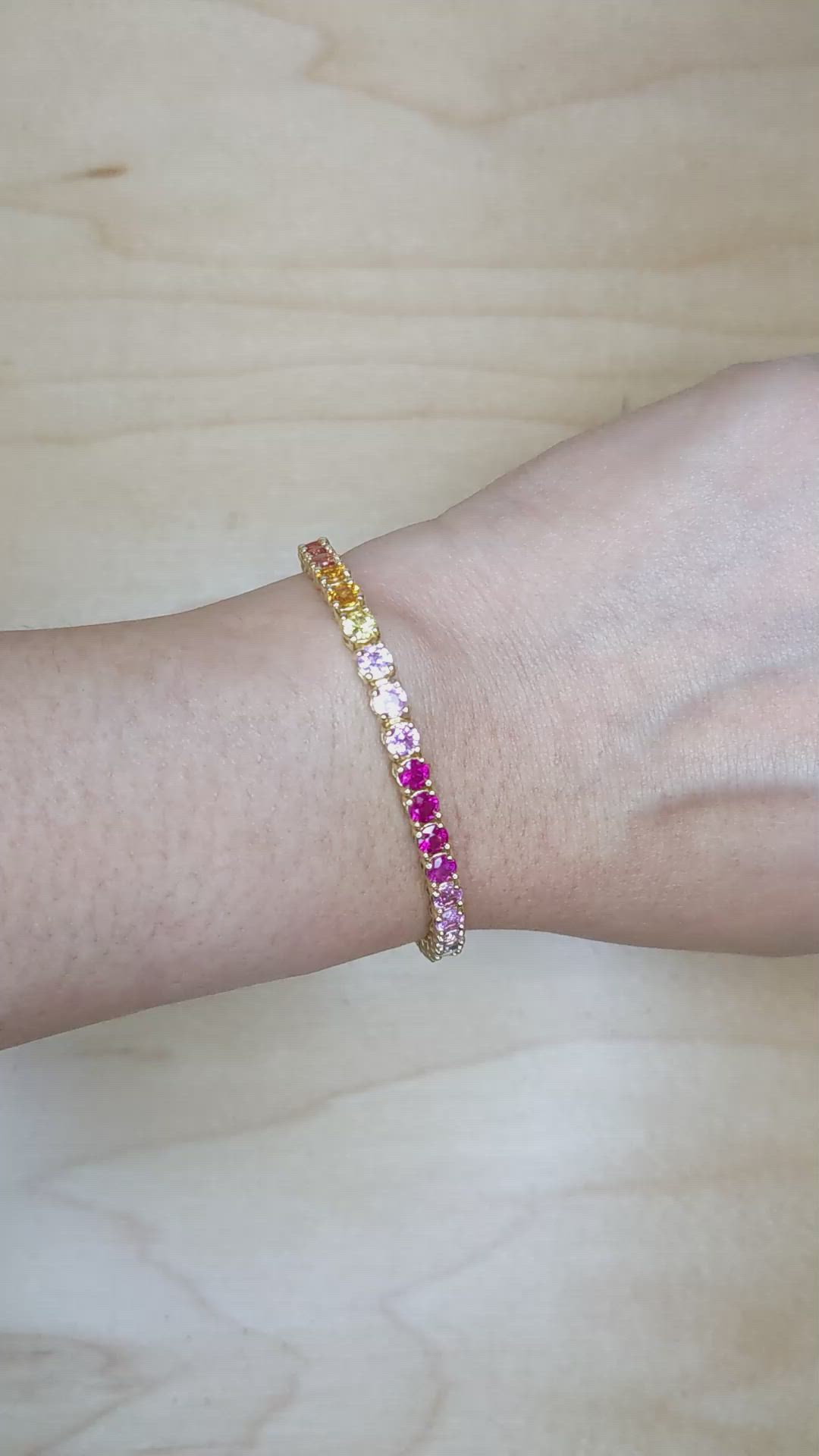 10.50 Ct.Tw. Multi Color Sapphire Tennis/Riviere Bracelet, 14K Yellow Gold Size Video