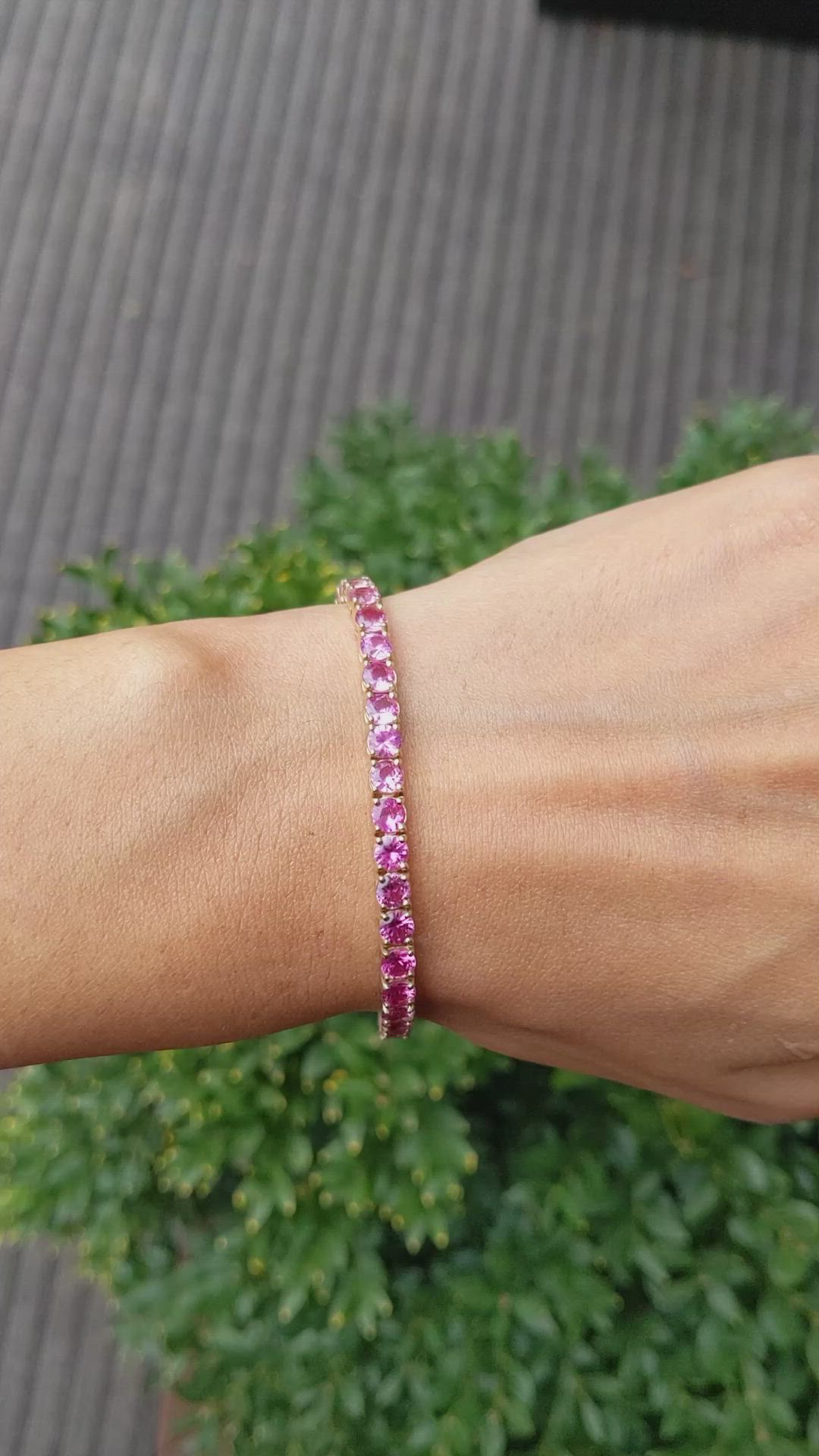 12.60 Ct.Tw. Pink Sapphire Tennis/Riviere Bracelet, 14K Yellow Gold Size Video