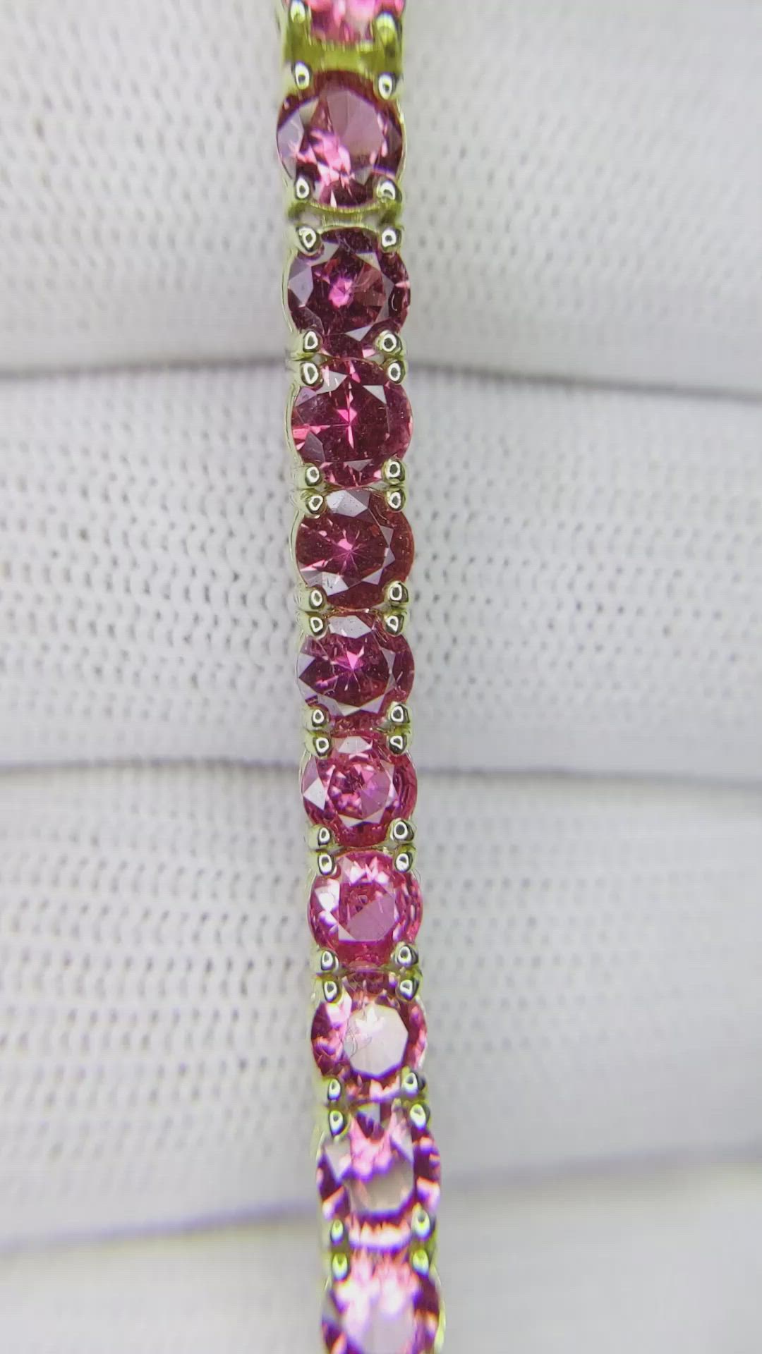 12.60 Ct.Tw. Pink Sapphire Tennis/Riviere Bracelet, 14K Yellow Gold Size Video