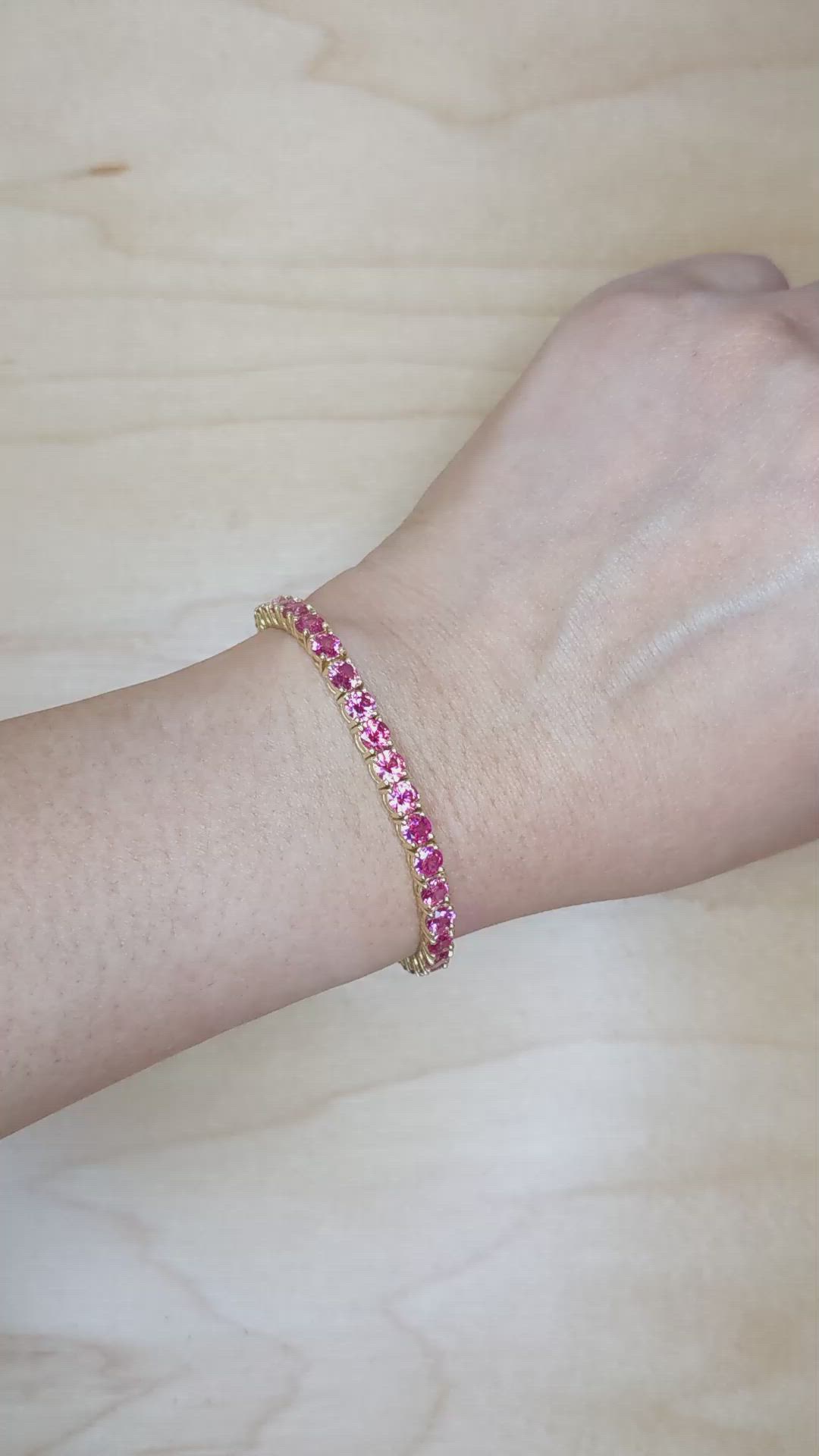 12.60 Ct.Tw. Pink Sapphire Tennis/Riviere Bracelet, 14K Yellow Gold Size Video