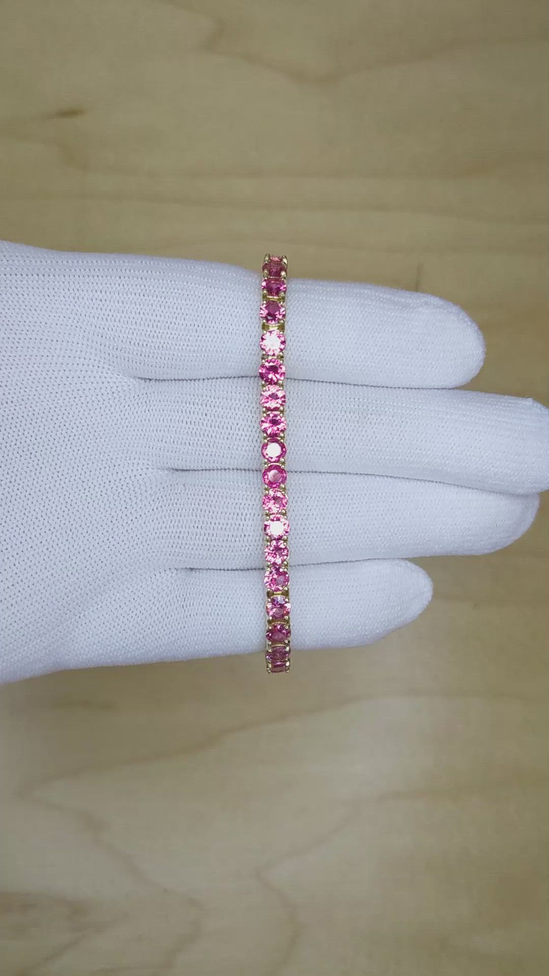 12.60 Ct.Tw. Pink Sapphire Tennis/Riviere Bracelet, 14K Yellow Gold Size Video