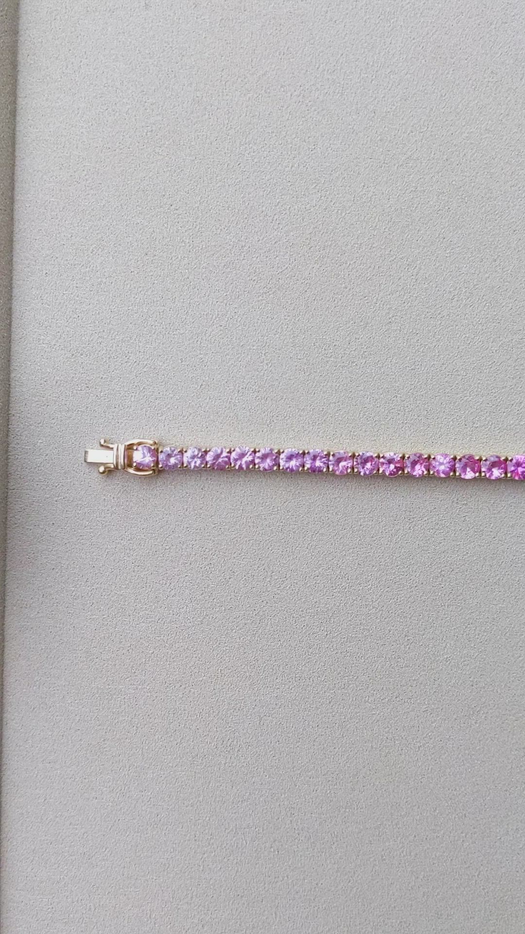 12.60 Ct.Tw. Pink Sapphire Tennis/Riviere Bracelet, 14K Yellow Gold Size Video