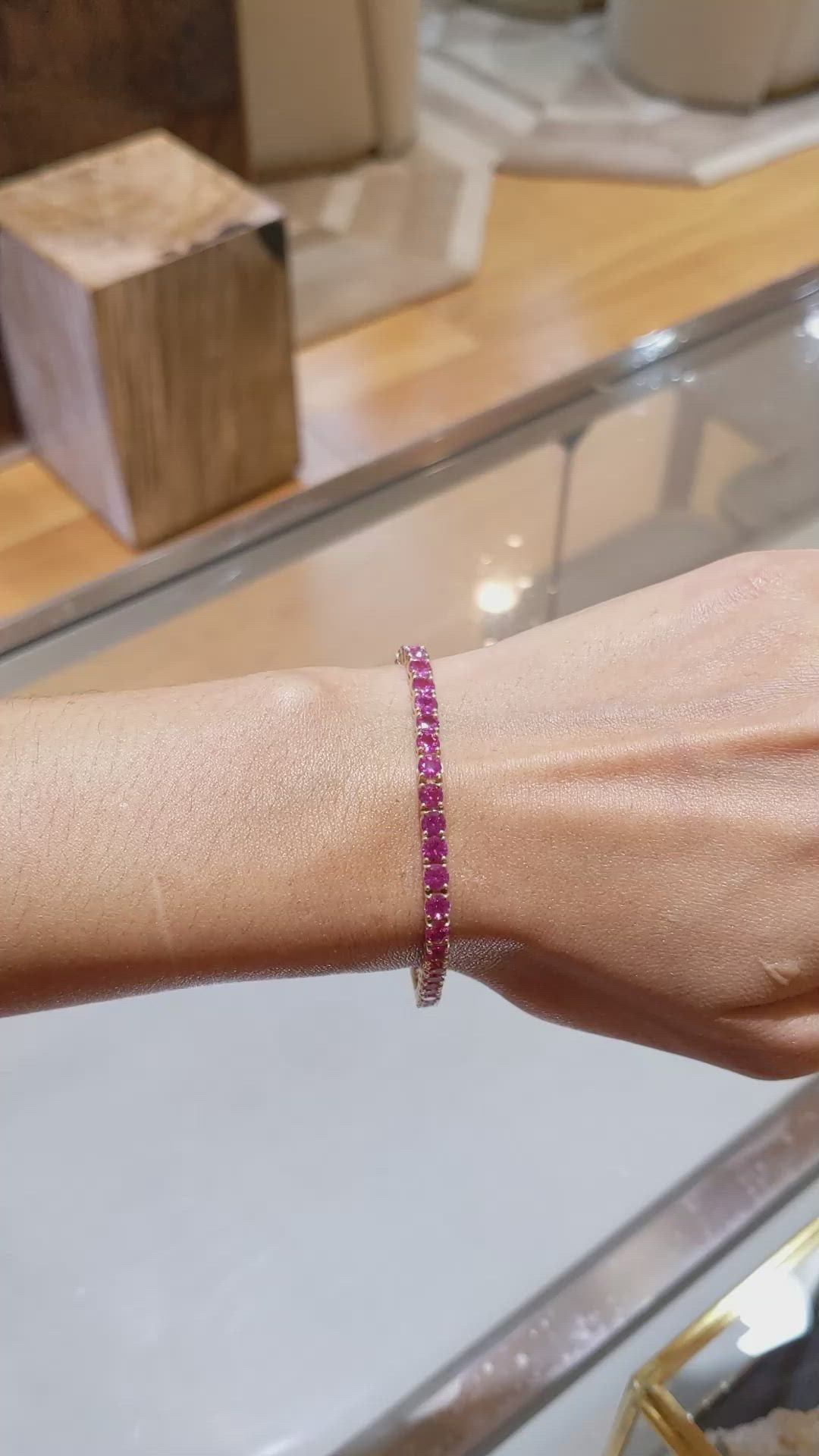 12.60 Ct.Tw. Pink Sapphire Tennis/Riviere Bracelet, 14K Yellow Gold Size Video