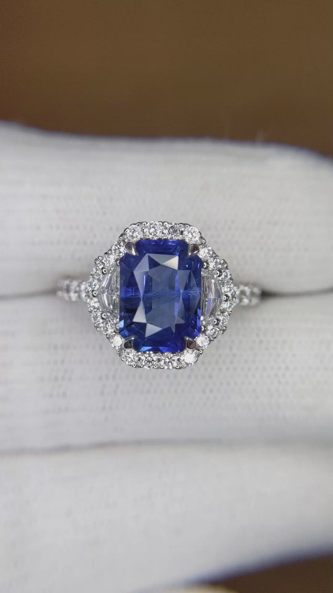 3.17 Ct. Blue Sapphire and Natural Diamond Pave Ring, 18K White Gold Size Video