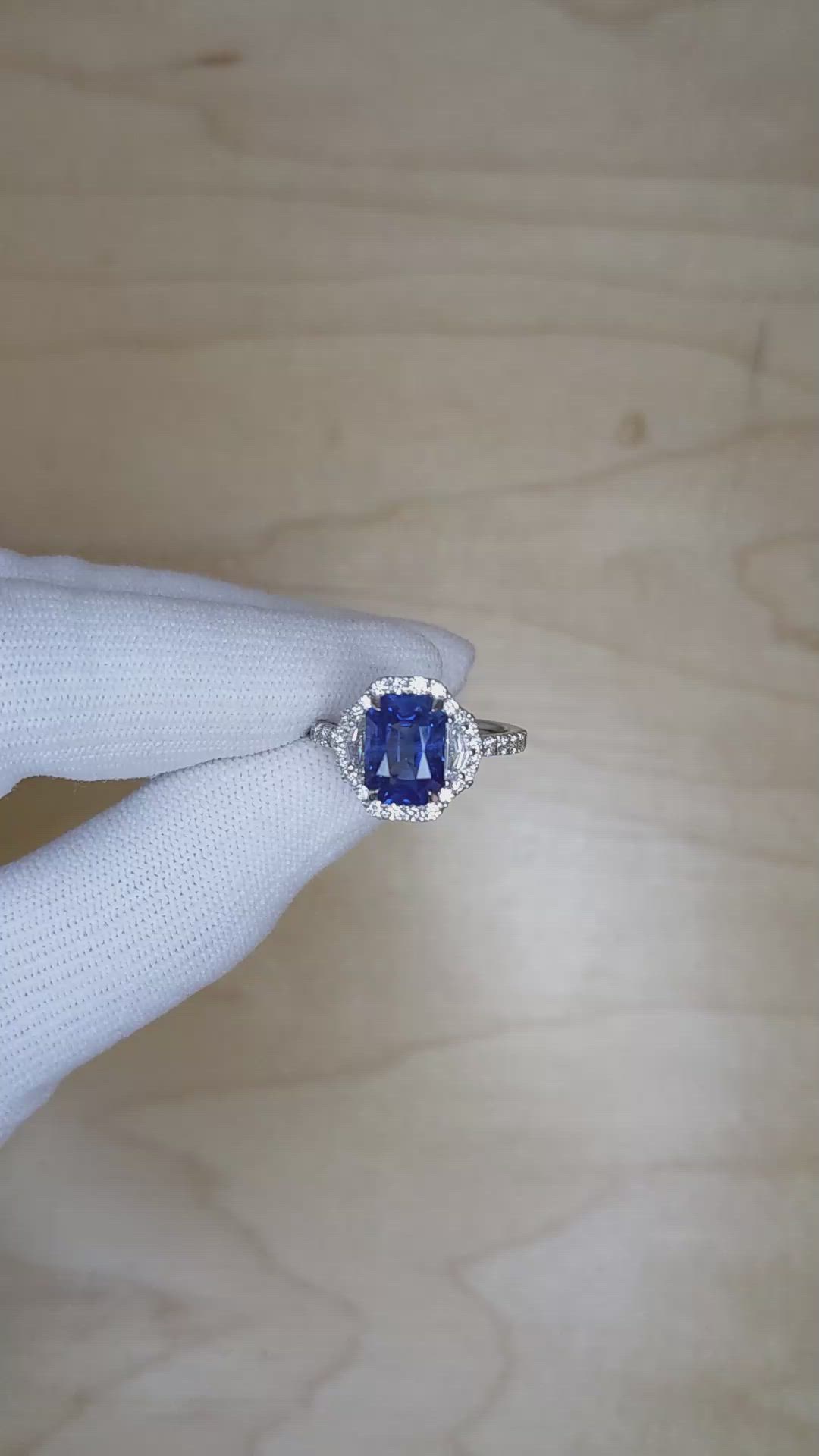 3.17 Ct. Blue Sapphire and Natural Diamond Pave Ring, 18K White Gold Size Video