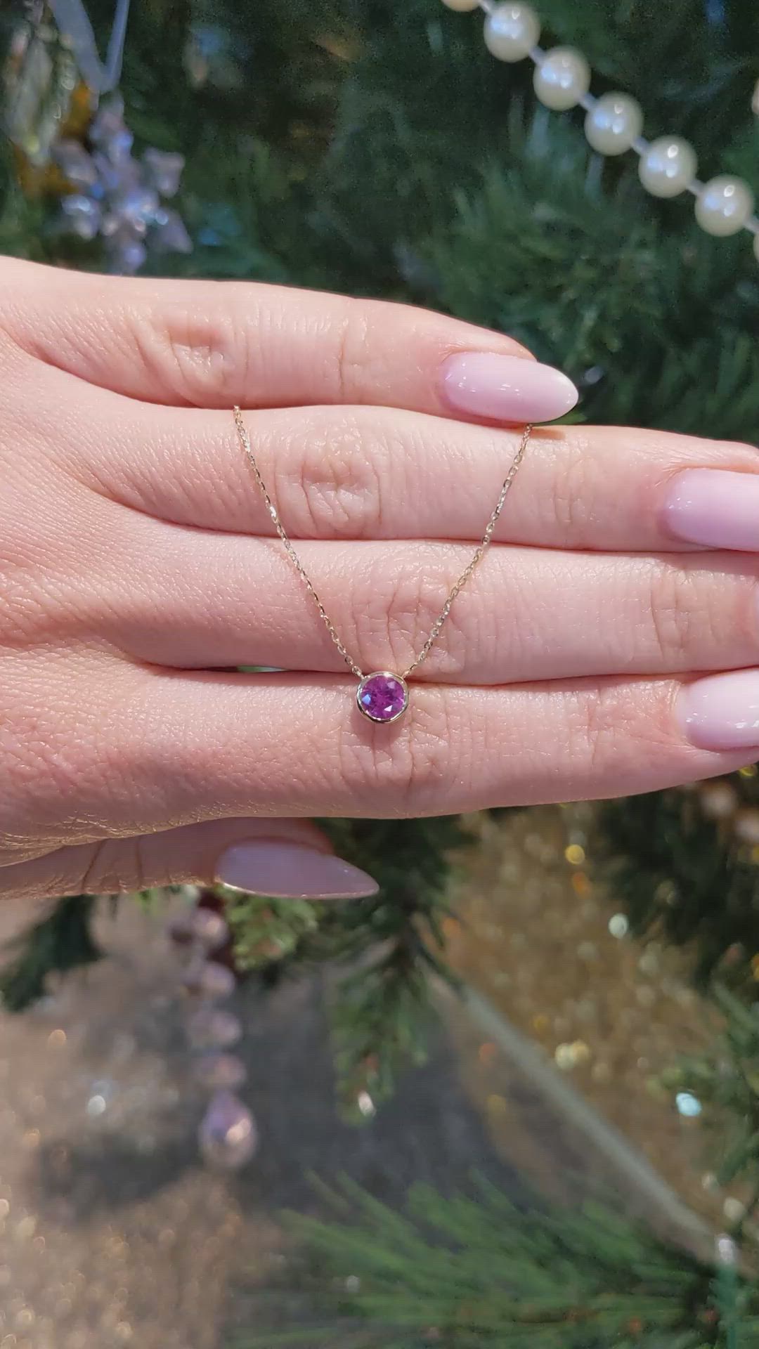 0.49 Ct. Pink Sapphire Bezel Necklace, 14K Yellow Gold Size Video