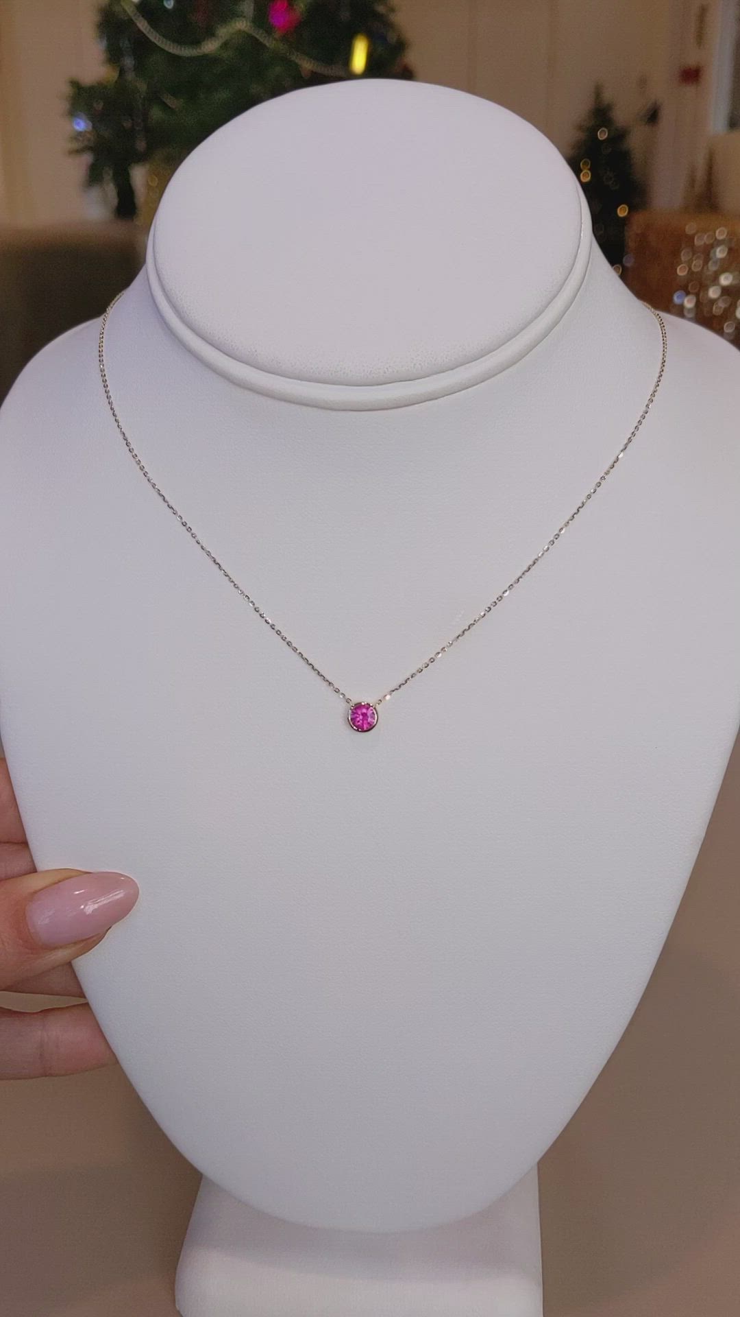 0.49 Ct. Pink Sapphire Bezel Necklace, 14K Yellow Gold Size Video