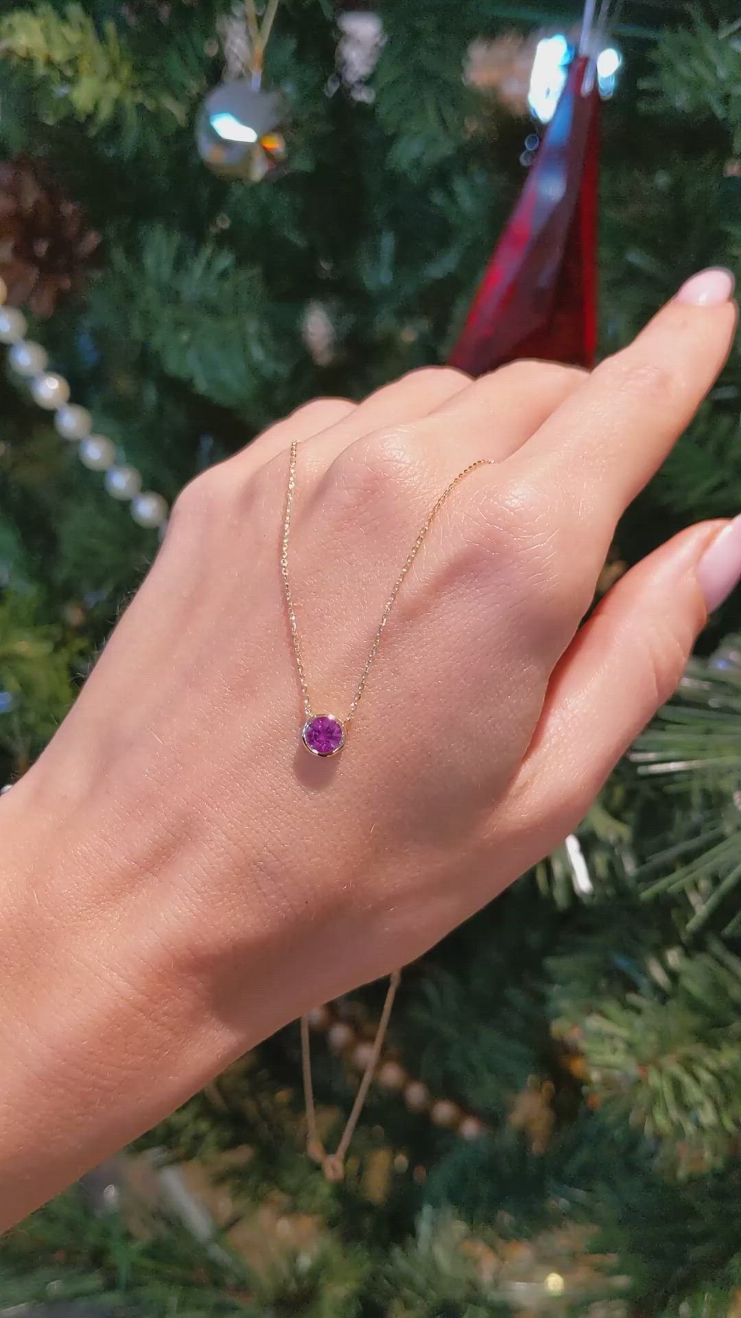 0.49 Ct. Pink Sapphire Bezel Necklace, 14K Yellow Gold Size Video