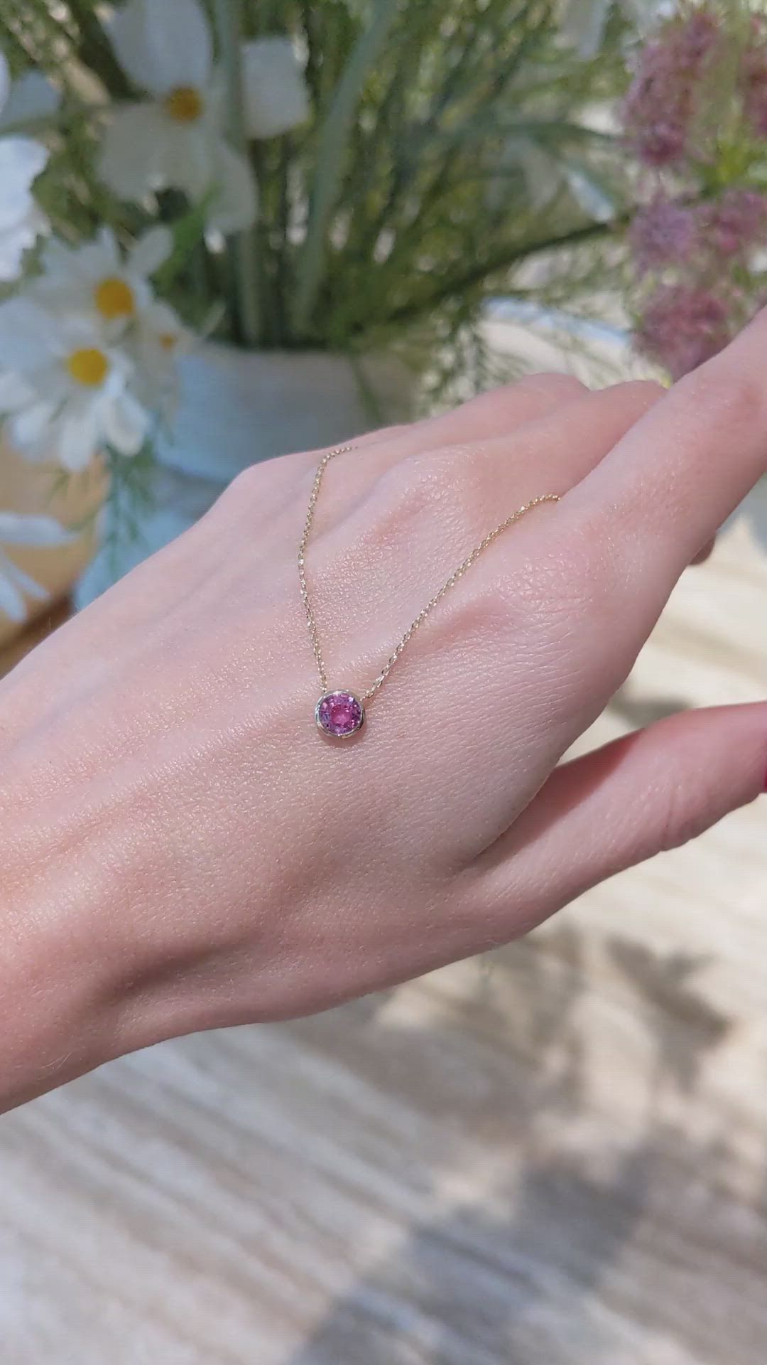 0.49 Ct. Pink Sapphire Bezel Necklace, 14K Yellow Gold Size Video