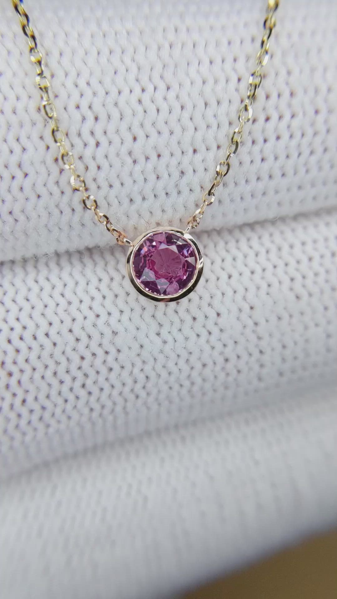 0.49 Ct. Pink Sapphire Bezel Necklace, 14K Yellow Gold Size Video