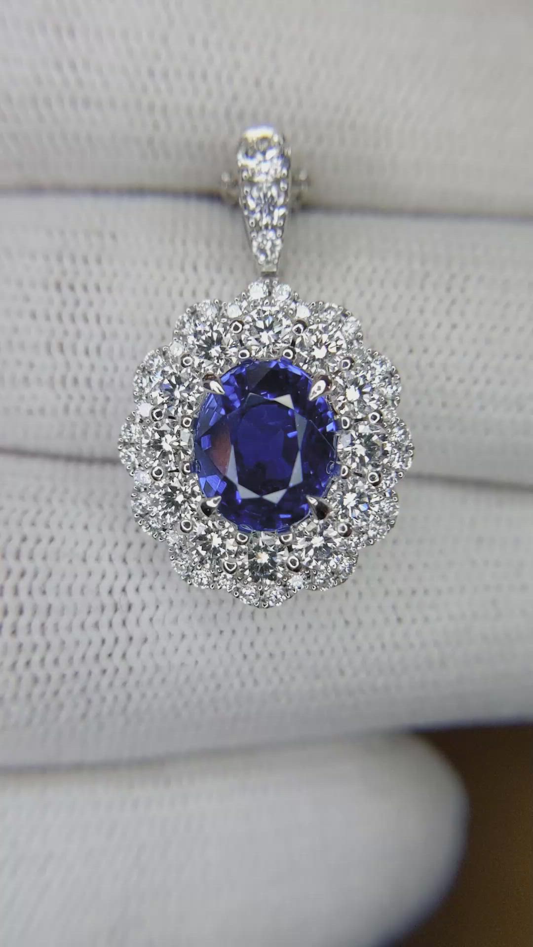 3.05 Ct. Blue Sapphire and Natural Diamond Pave Necklace, 18K White Gold Size Video