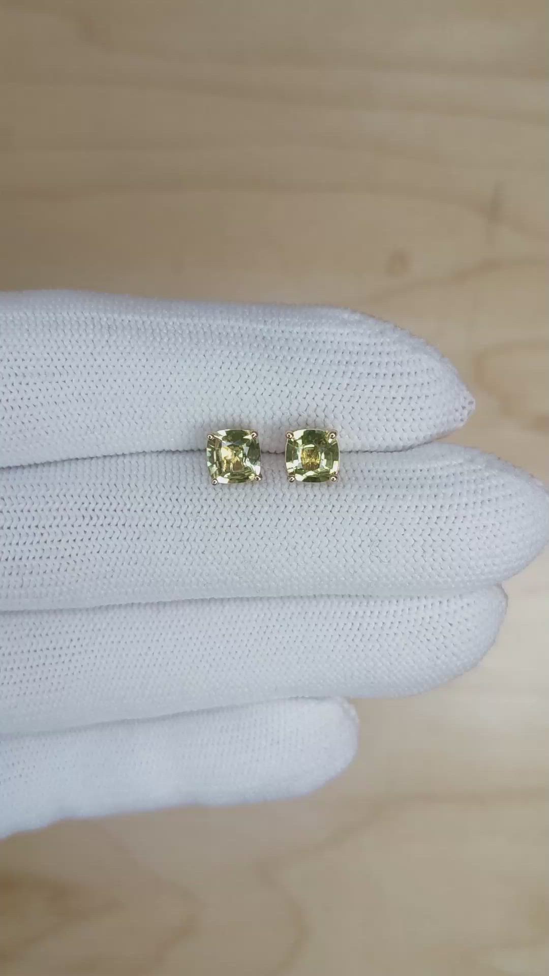 2.08&nbsp;Ct.Tw.Total Carat Weight Green Sapphire Studs Earrings, 18K Yellow Gold Size Video