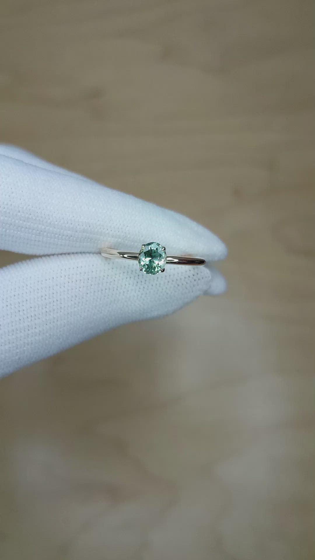 0.66 Ct. Bluish Green Sapphire Solitaire Ring, 14K Yellow Gold Size Video