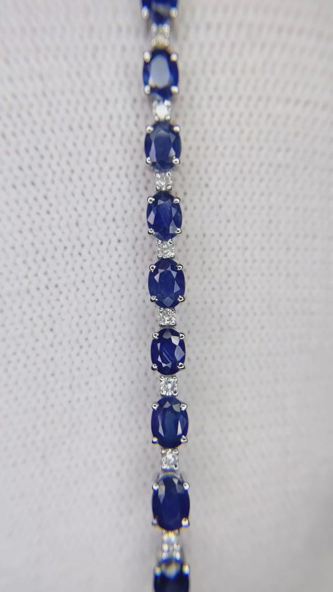 7.38&nbsp;Ct.Tw.Total Carat Weight Blue Sapphire and Natural Diamond Tennis/Line Bracelet, 18K White Gold Size Video