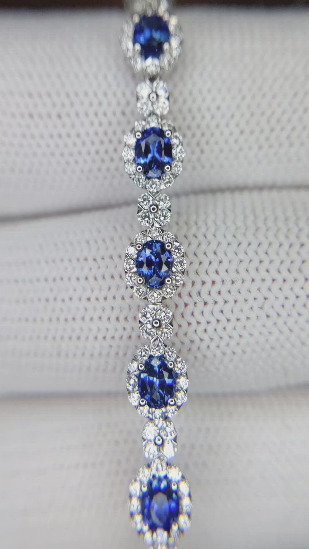 4.07&nbsp;Ct.Tw.Total Carat Weight Blue Sapphire and Natural Diamond Pave Bracelet, 14K White Gold Size Video