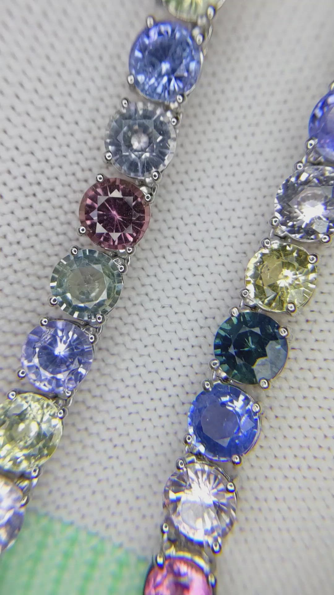 65.93 Ct. Multi Color Sapphire Tennis/Riviere Necklace, 14K White Gold Size Video