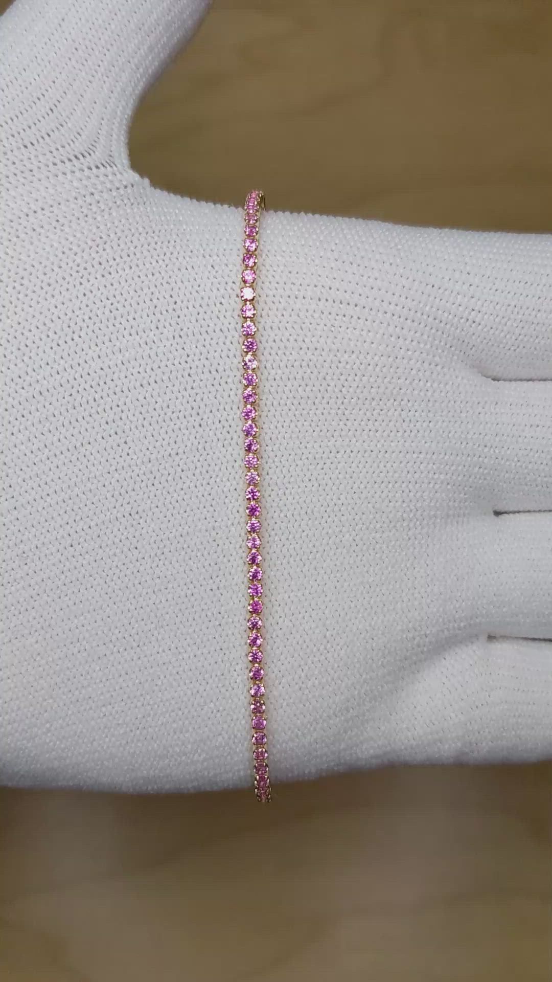 1.77&nbsp;Ct.Tw.Total Carat Weight Pink Sapphire Tennis/Line Bracelet, 14K Yellow Gold Size Video