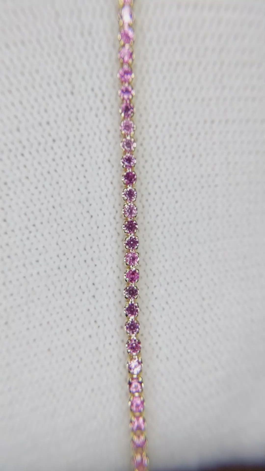 1.77&nbsp;Ct.Tw.Total Carat Weight Pink Sapphire Tennis/Line Bracelet, 14K Yellow Gold Size Video
