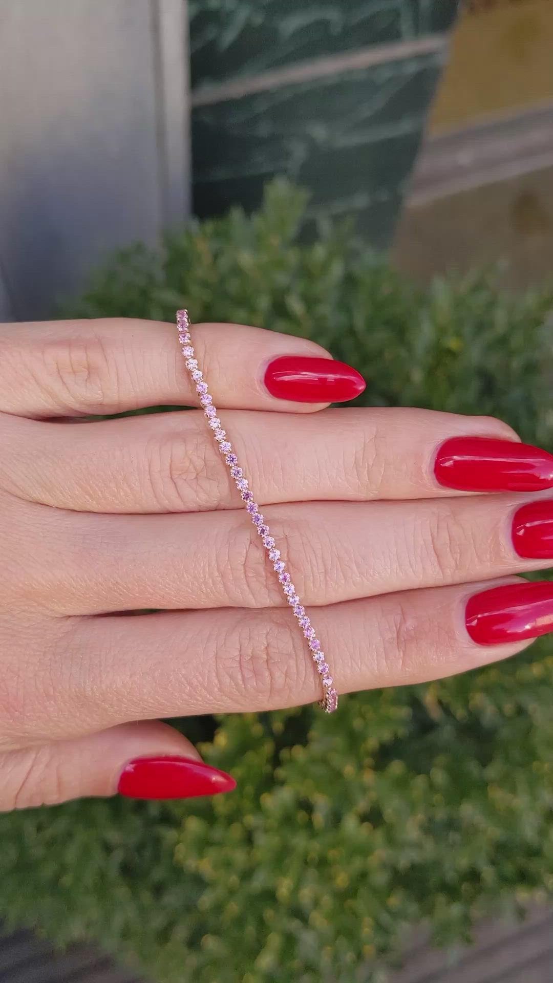 1.77&nbsp;Ct.Tw.Total Carat Weight Pink Sapphire Tennis/Line Bracelet, 14K Yellow Gold Size Video