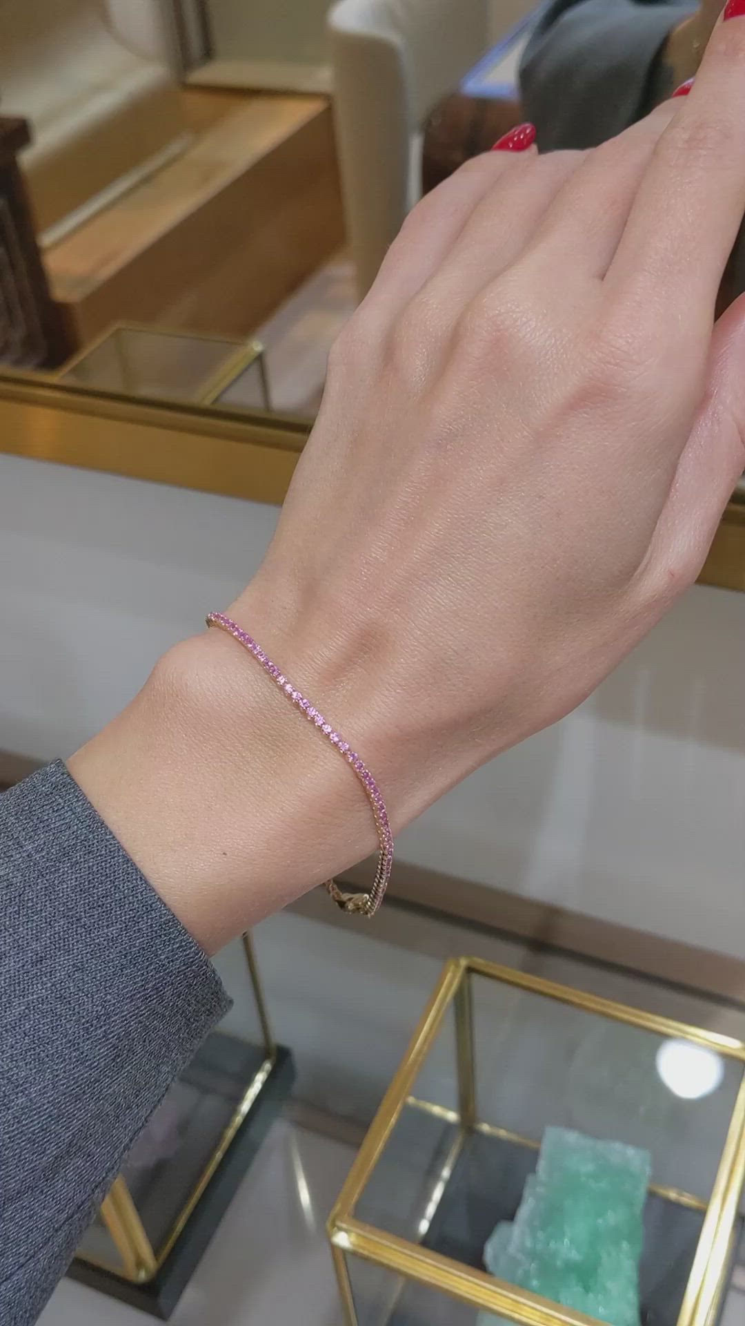 1.77&nbsp;Ct.Tw.Total Carat Weight Pink Sapphire Tennis/Line Bracelet, 14K Yellow Gold Size Video