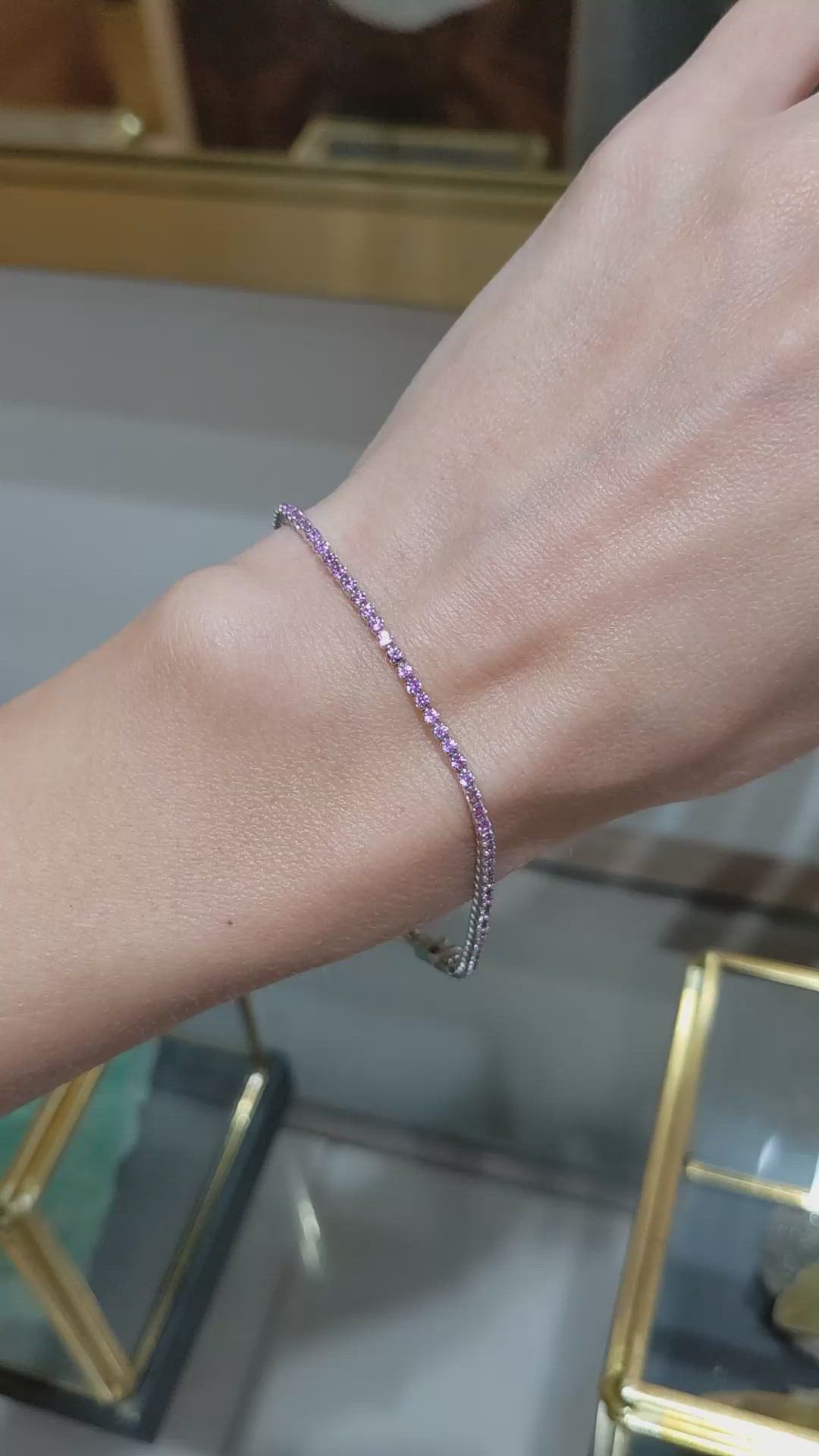 1.76&nbsp;Ct.Tw.Total Carat Weight Pink Sapphire Tennis/Line Bracelet, 14K White Gold Size Video