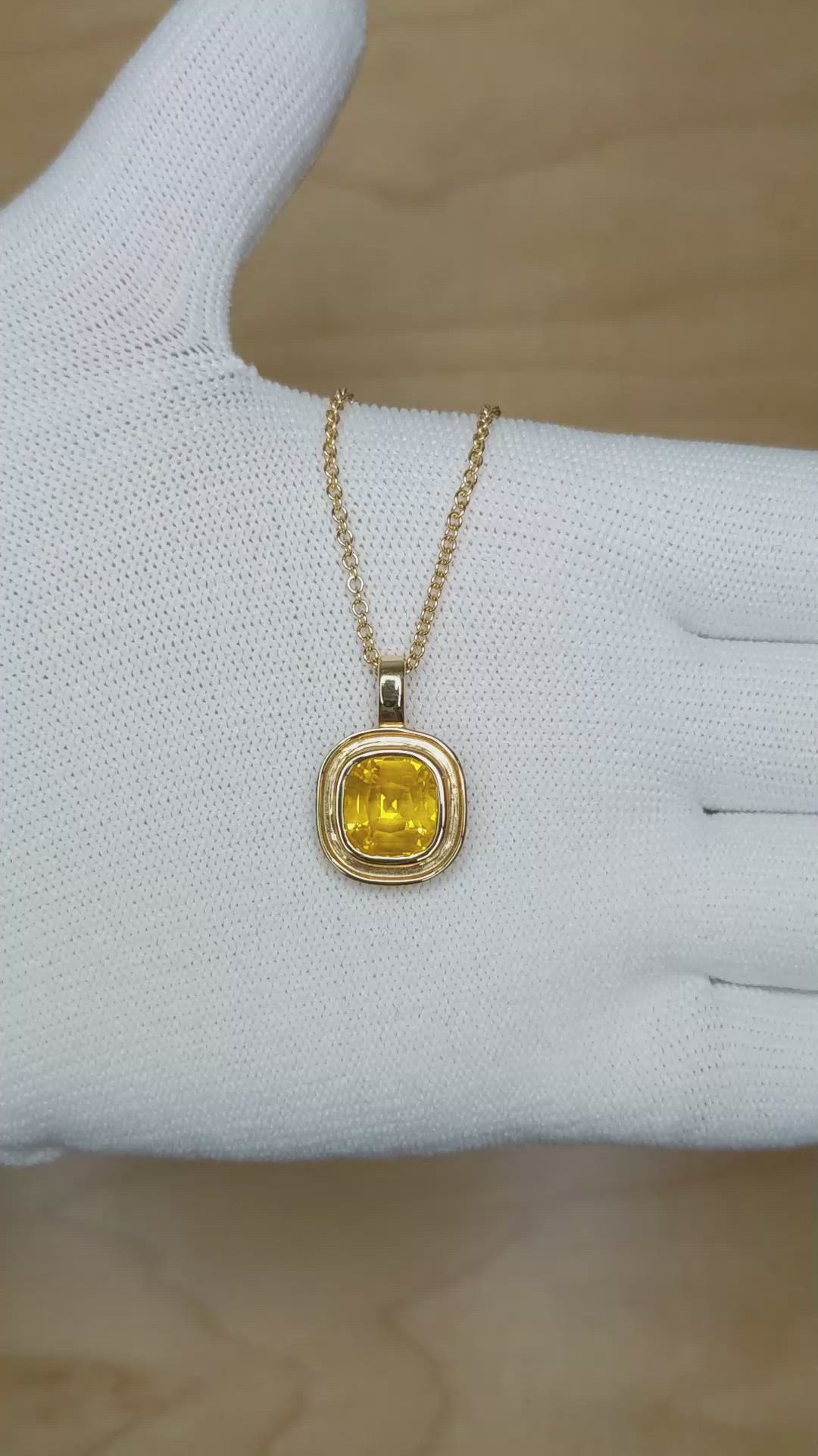 3.87 Ct. Yellow Sapphire Bezel Pendant, 14K Yellow Gold Size Video