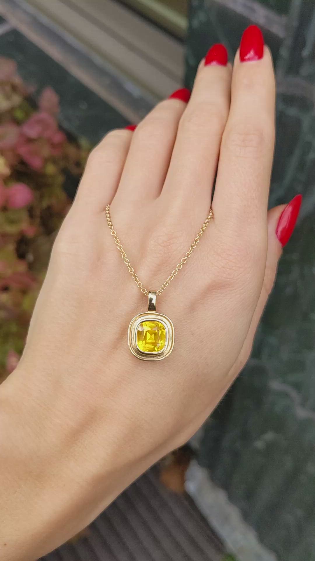 3.87 Ct. Yellow Sapphire Bezel Pendant, 14K Yellow Gold Size Video