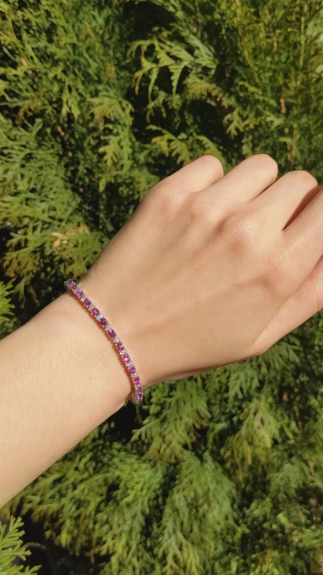 6.69&nbsp;Ct.Tw.Total Carat Weight Pink Sapphire and Natural Diamond Tennis/Line Bracelet, 14K White Gold Size Video