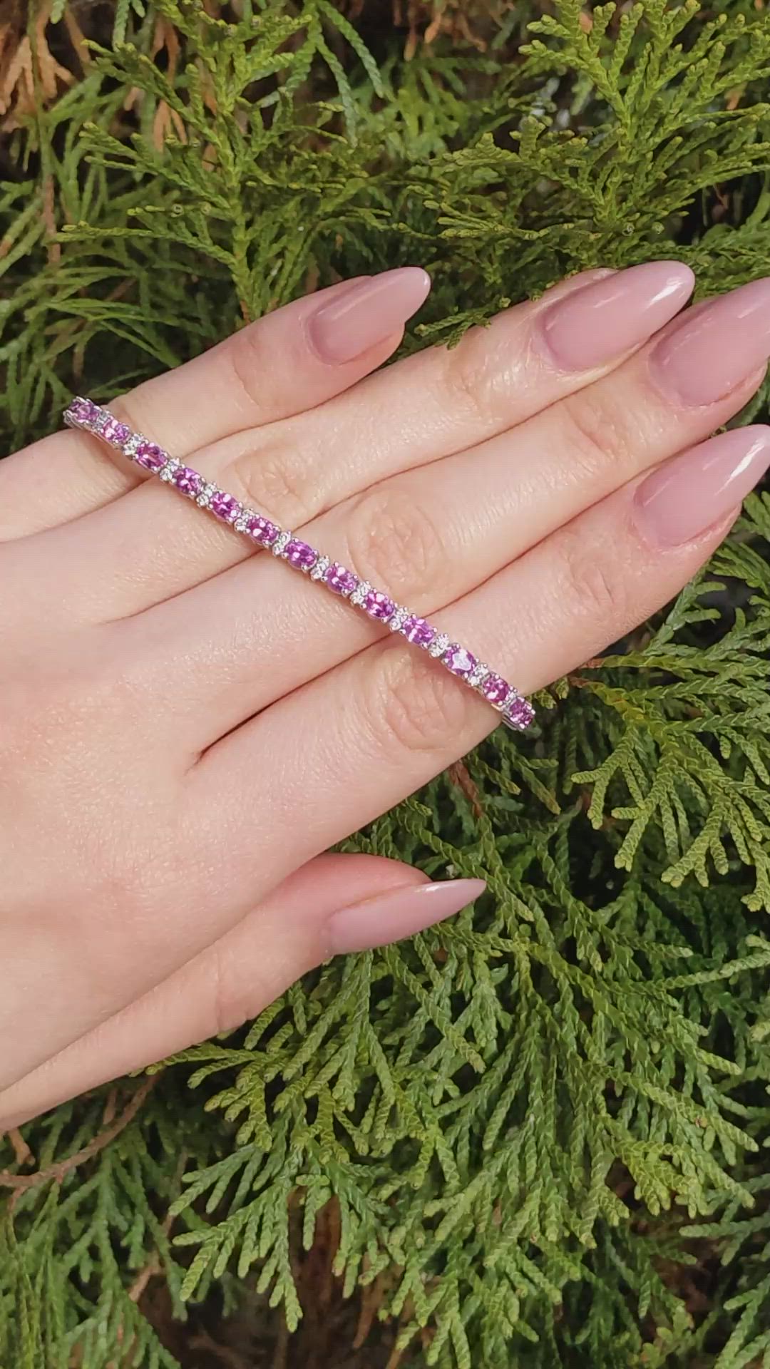 6.69&nbsp;Ct.Tw.Total Carat Weight Pink Sapphire and Natural Diamond Tennis/Line Bracelet, 14K White Gold Size Video