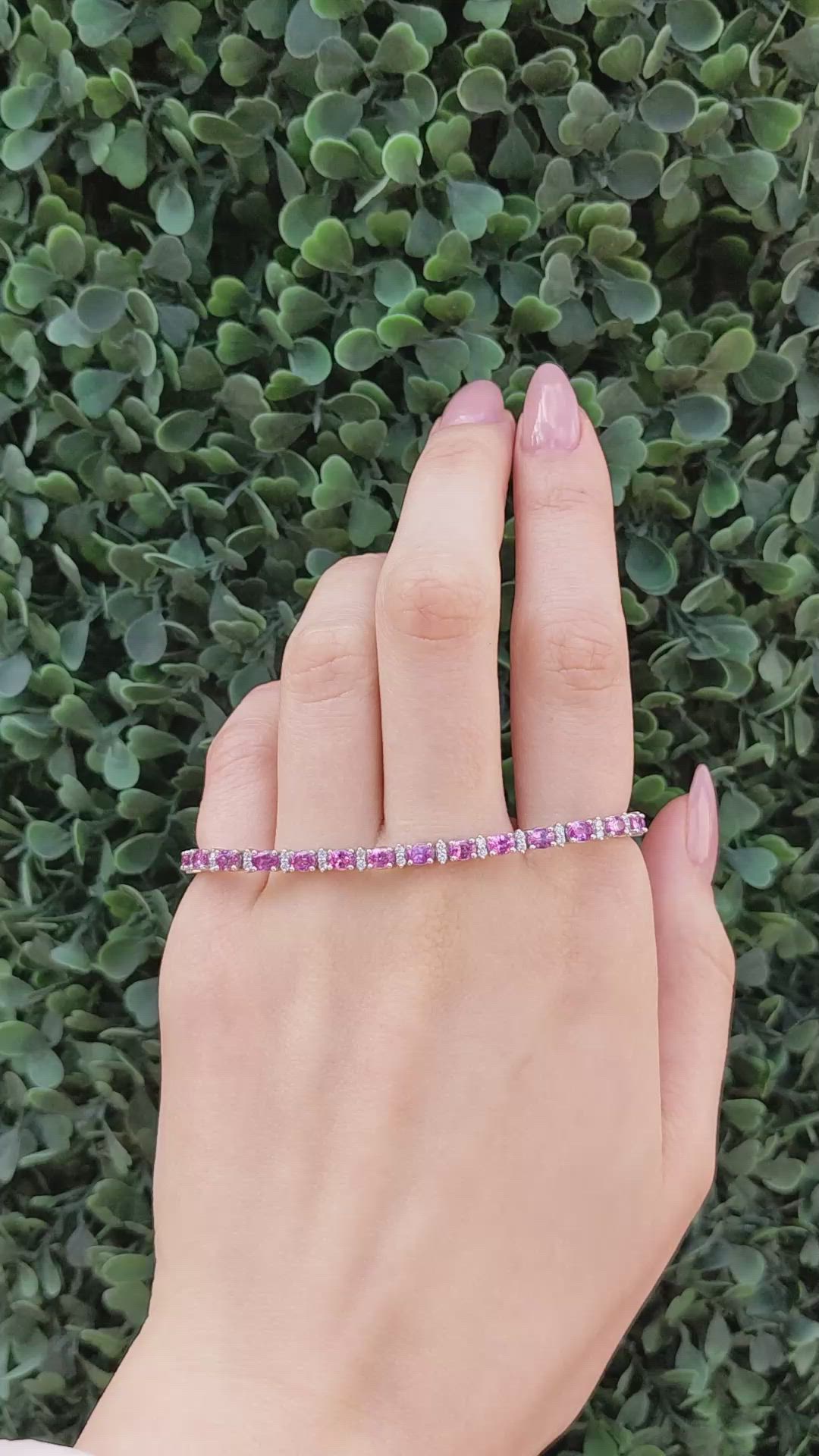 6.69&nbsp;Ct.Tw.Total Carat Weight Pink Sapphire and Natural Diamond Tennis/Line Bracelet, 14K White Gold Size Video