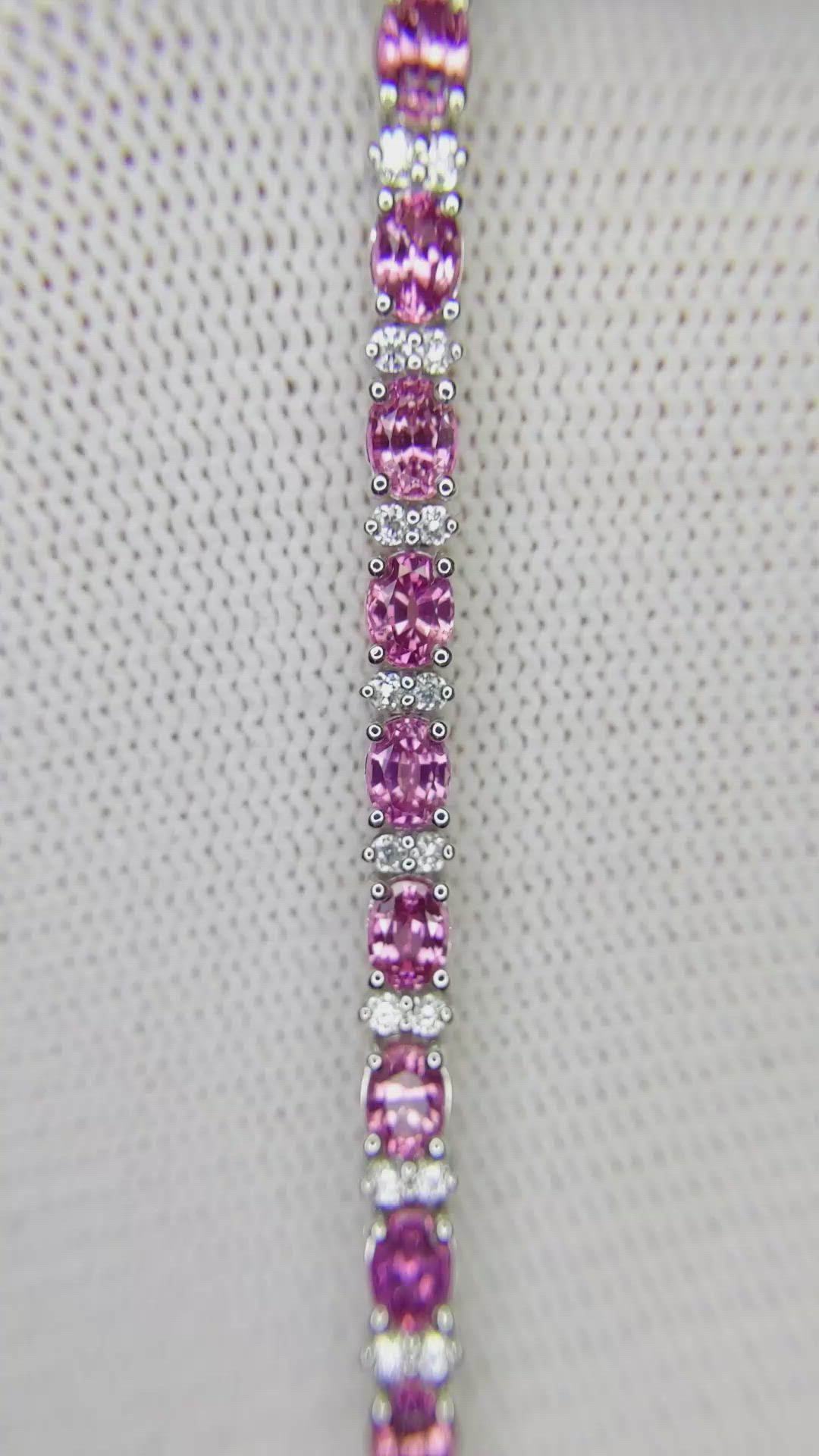 6.69&nbsp;Ct.Tw.Total Carat Weight Pink Sapphire and Natural Diamond Tennis/Line Bracelet, 14K White Gold Size Video