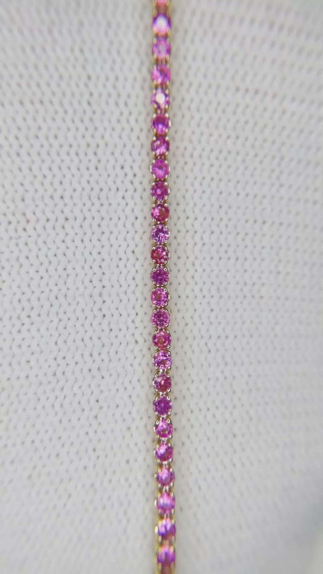 1.97&nbsp;Ct.Tw.Total Carat Weight Pink Sapphire Tennis/Line Bracelet, 14K Yellow Gold Size Video