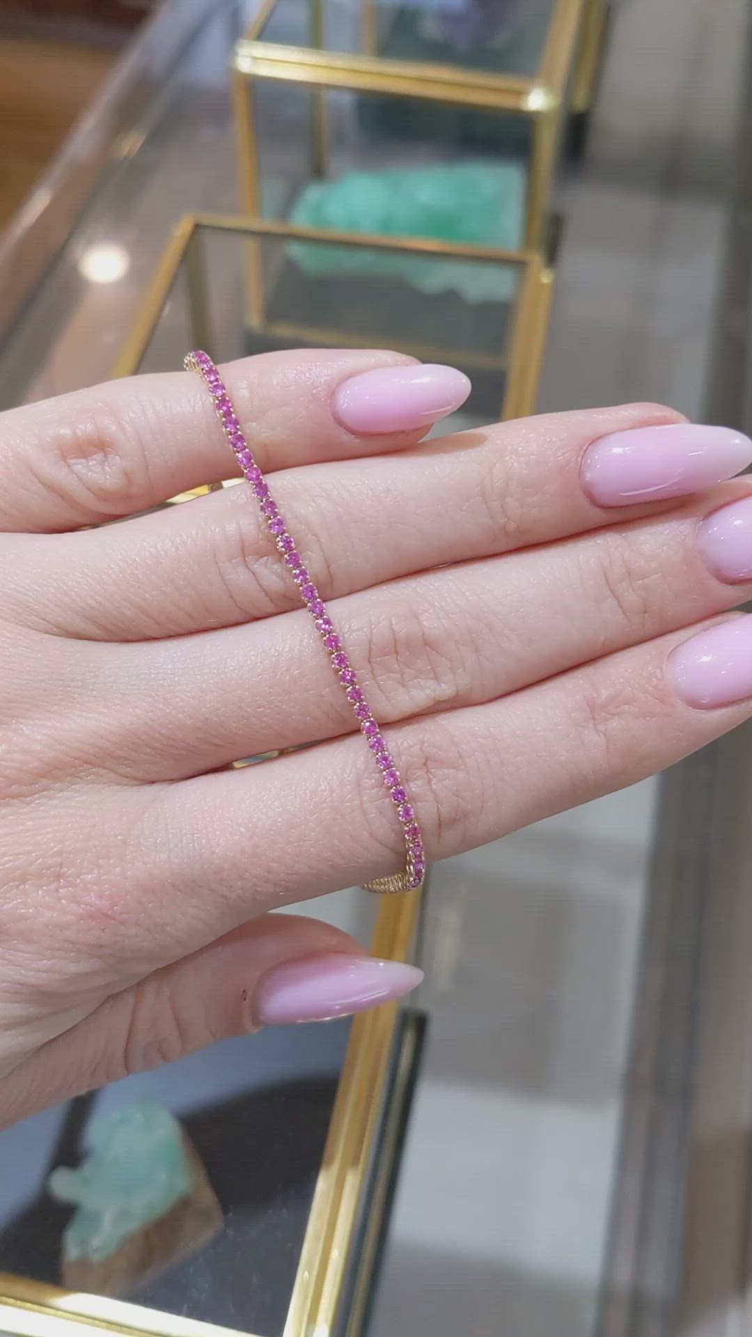 1.97&nbsp;Ct.Tw.Total Carat Weight Pink Sapphire Tennis/Line Bracelet, 14K Yellow Gold Size Video