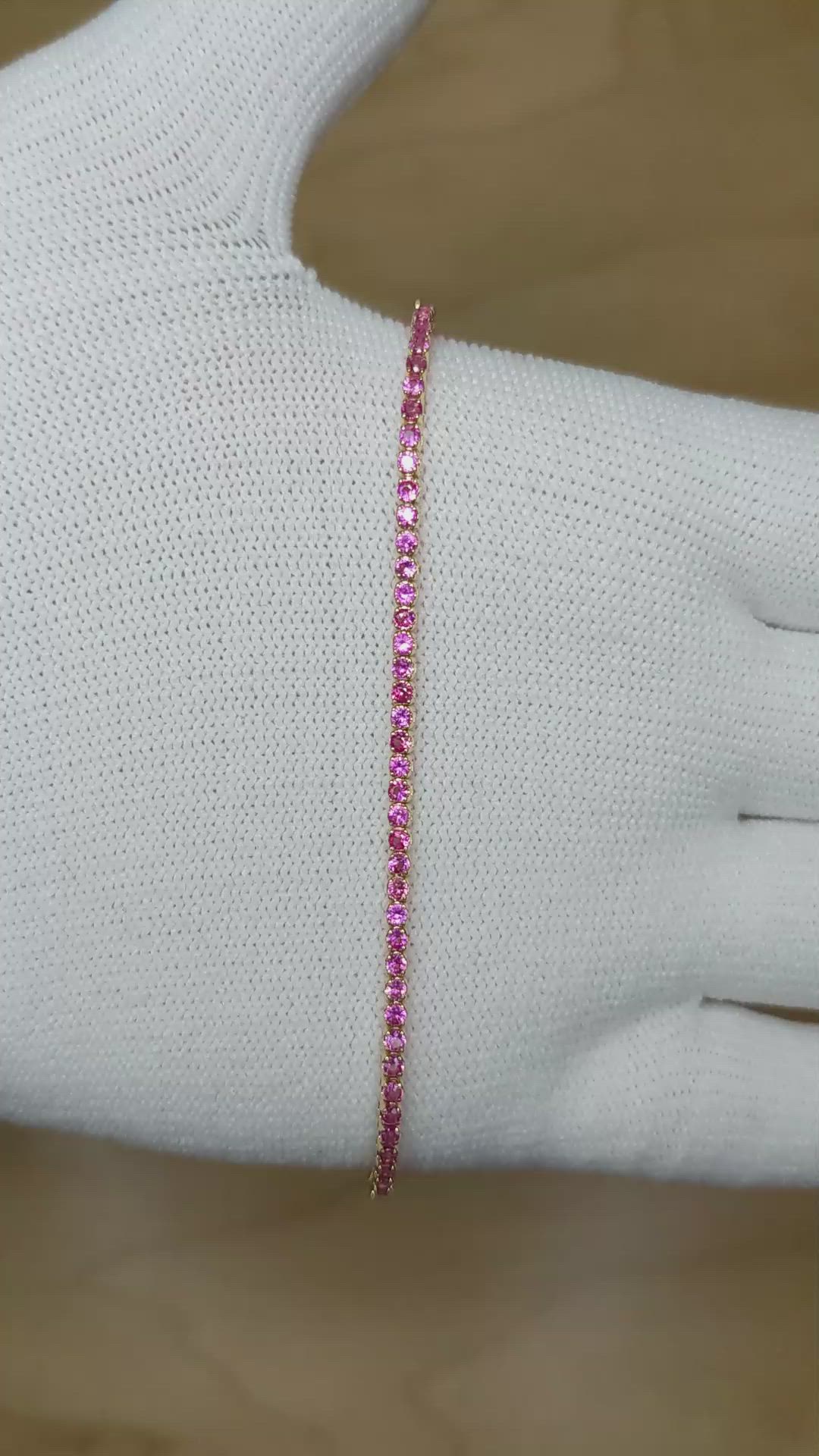 1.97&nbsp;Ct.Tw.Total Carat Weight Pink Sapphire Tennis/Line Bracelet, 14K Yellow Gold Size Video