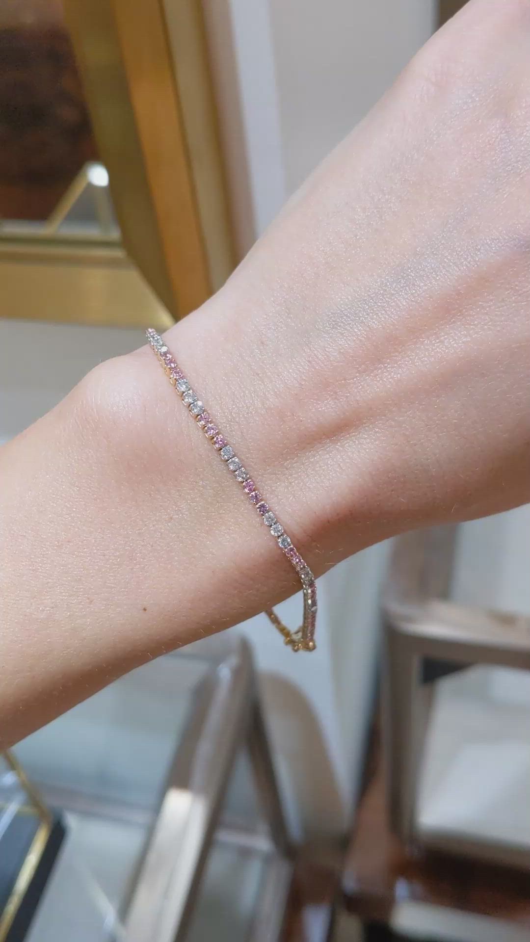 0.94&nbsp;Ct.Tw.Total Carat Weight Pink Sapphire and Natural Diamond Tennis/Line Bracelet, 14K Yellow Gold Size Video