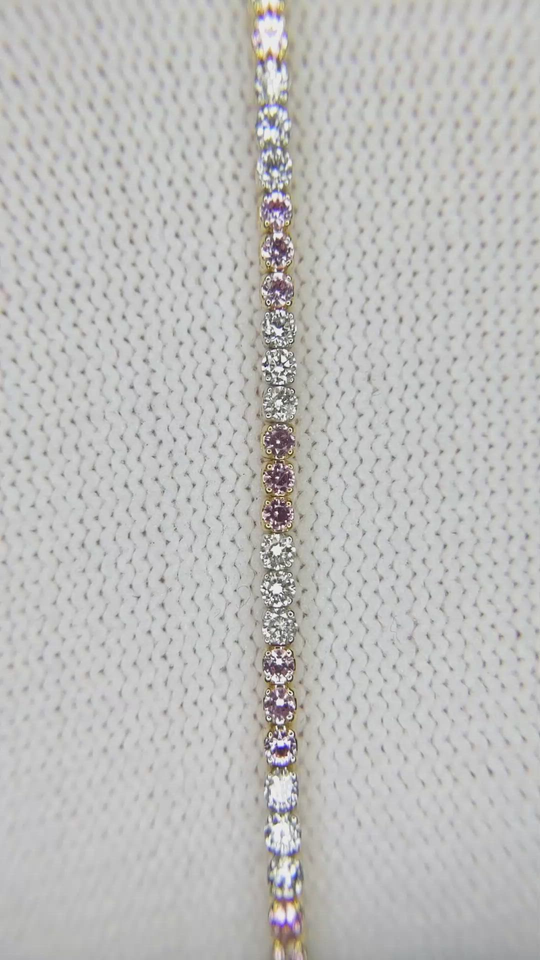 0.94&nbsp;Ct.Tw.Total Carat Weight Pink Sapphire and Natural Diamond Tennis/Line Bracelet, 14K Yellow Gold Size Video