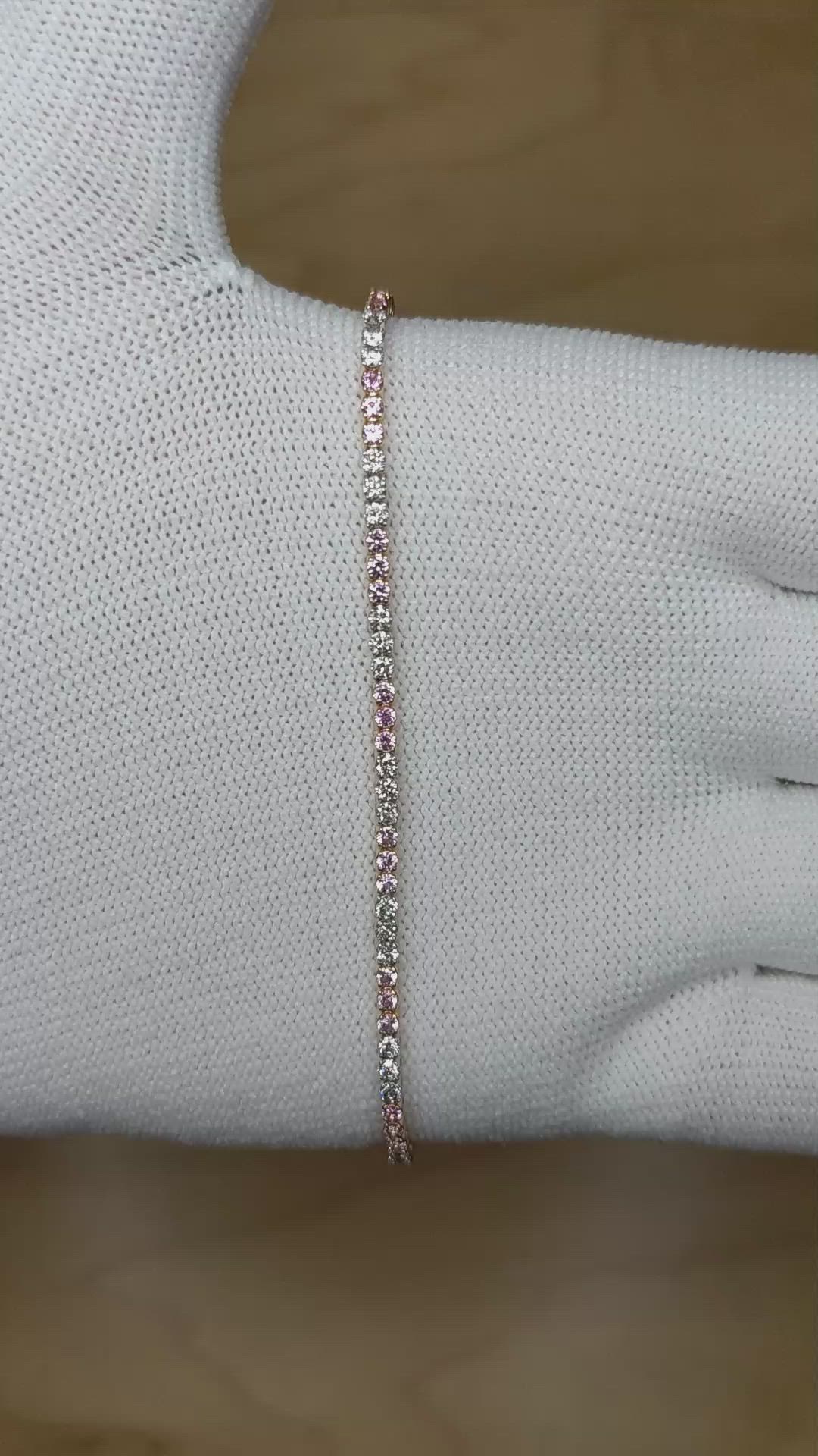 0.94&nbsp;Ct.Tw.Total Carat Weight Pink Sapphire and Natural Diamond Tennis/Line Bracelet, 14K Yellow Gold Size Video
