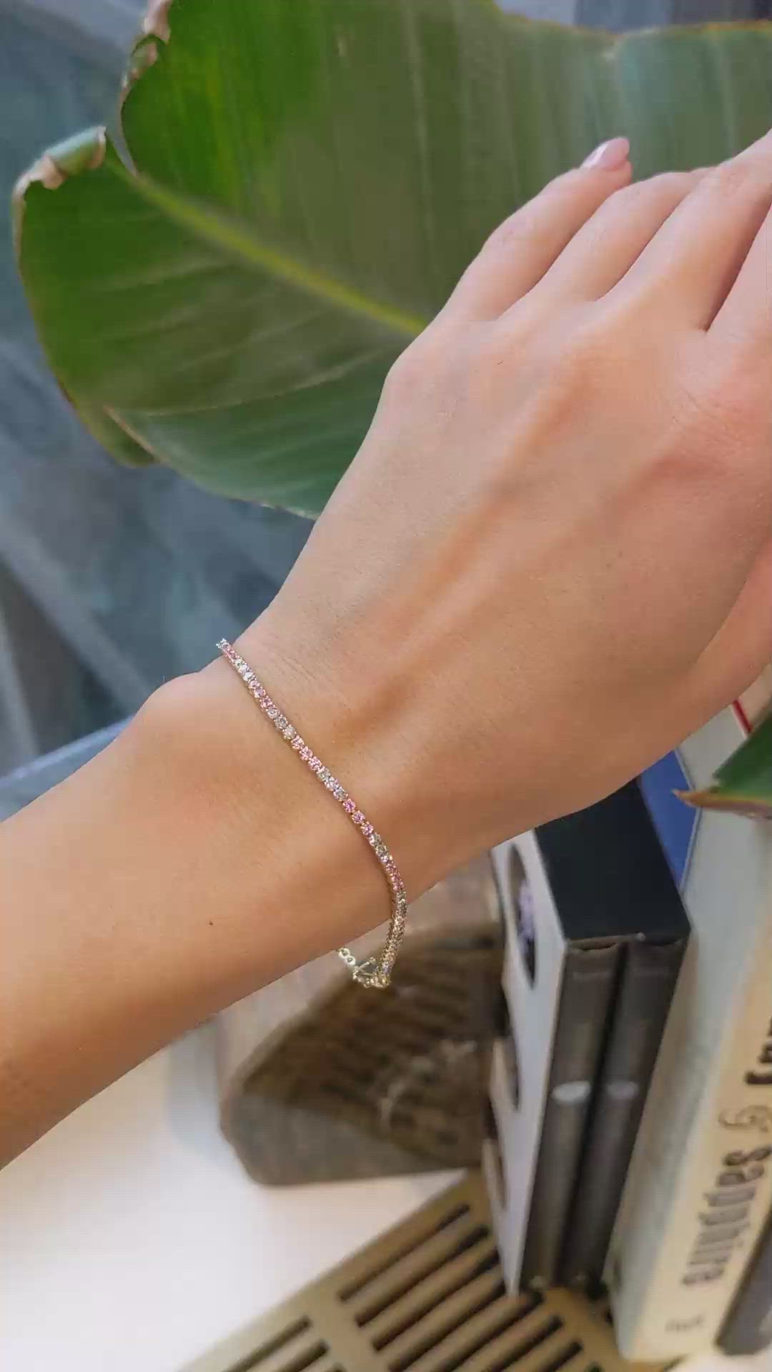 0.94&nbsp;Ct.Tw.Total Carat Weight Pink Sapphire and Natural Diamond Tennis/Line Bracelet, 14K Yellow Gold Size Video