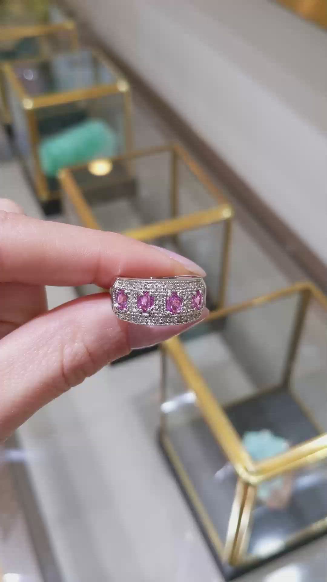 1.12 Ct. Pink Sapphire and Natural Diamond Pave Ring, 14K White Gold Size Video