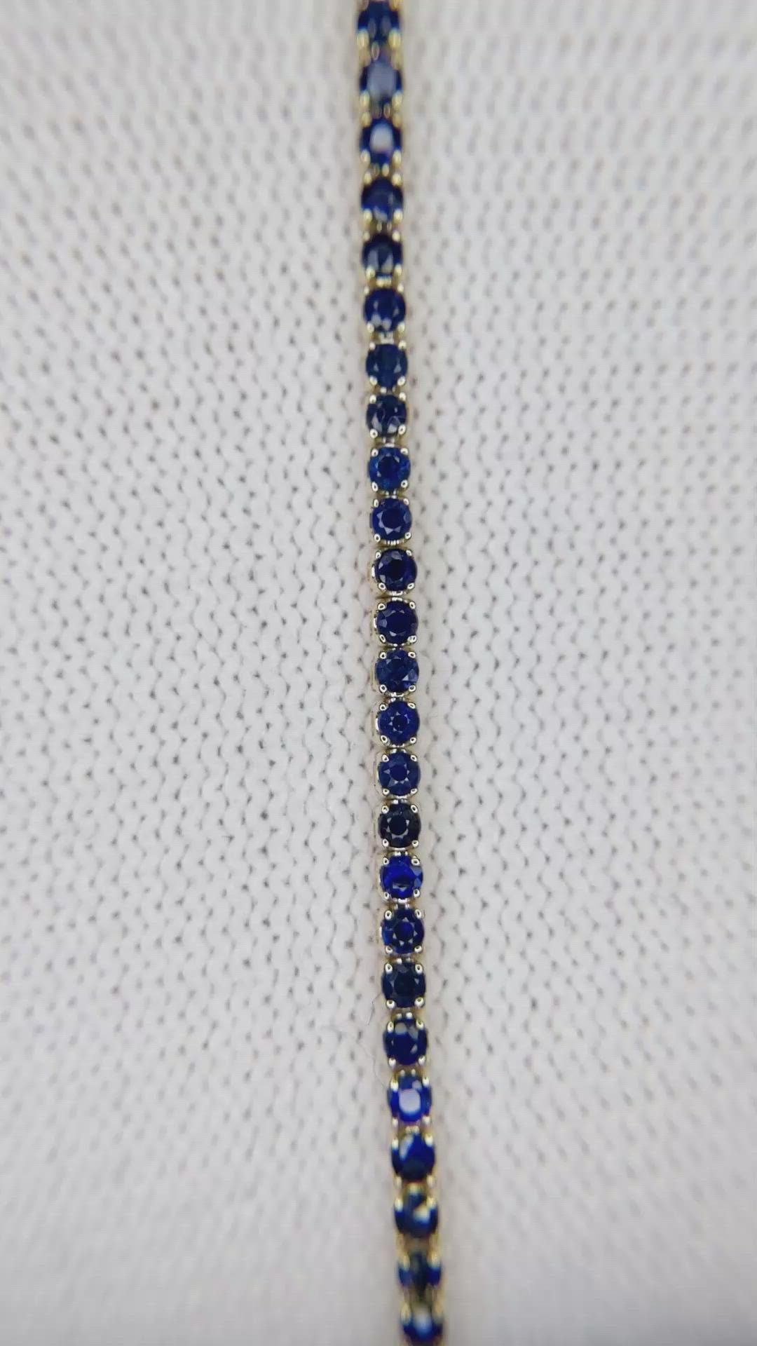 2.22 Ct.Tw.Total Carat Weight Blue Sapphire Tennis/Line Bracelet, 14K Yellow Gold Size Video