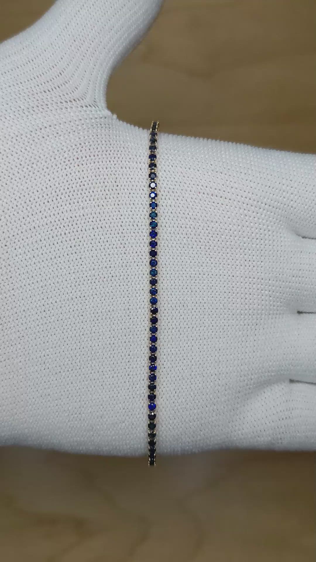 2.22 Ct.Tw.Total Carat Weight Blue Sapphire Tennis/Line Bracelet, 14K Yellow Gold Size Video